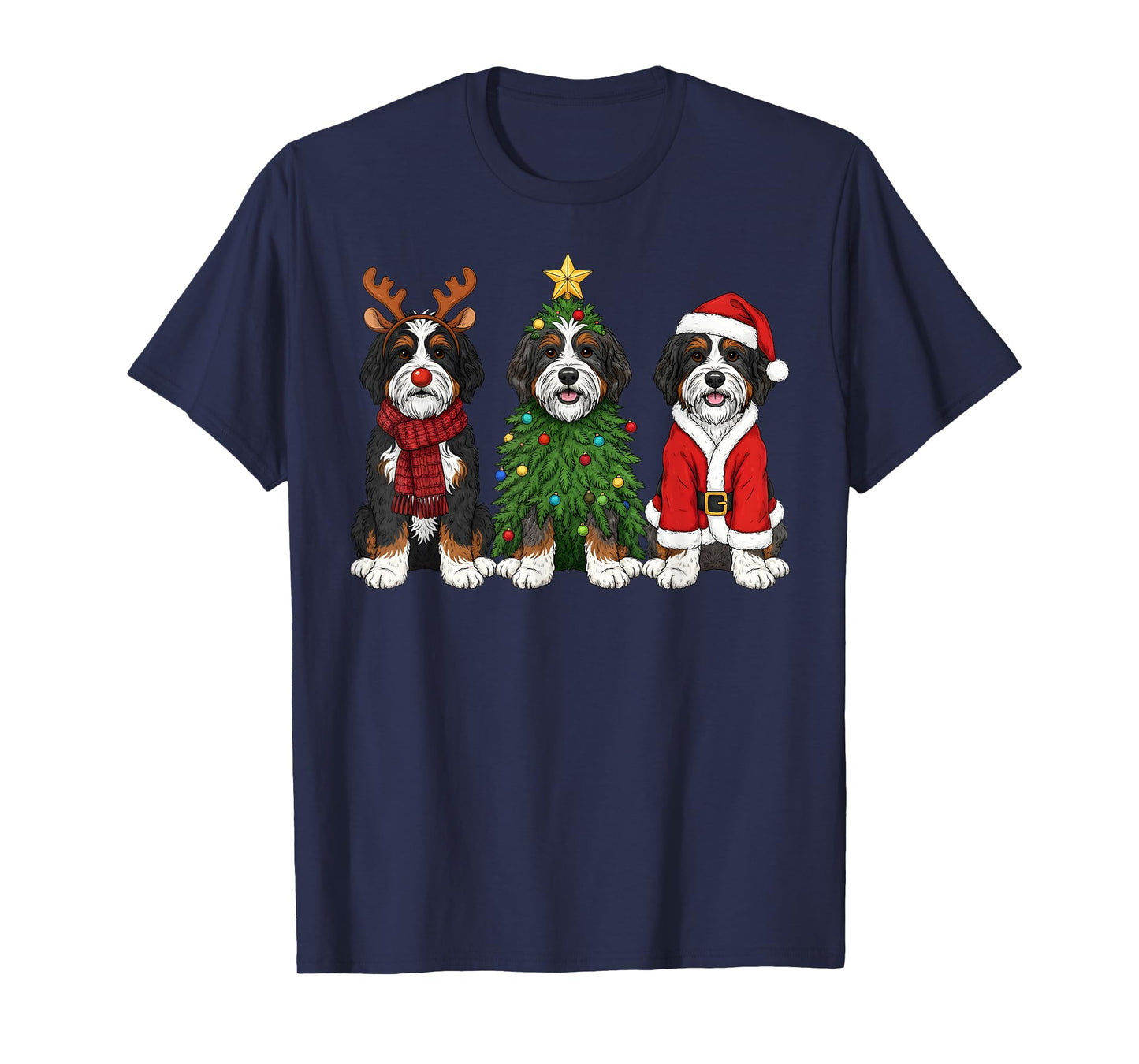 Retro Christmas Bernedoodle Santa Reindeer Dog Lover T-Shirt