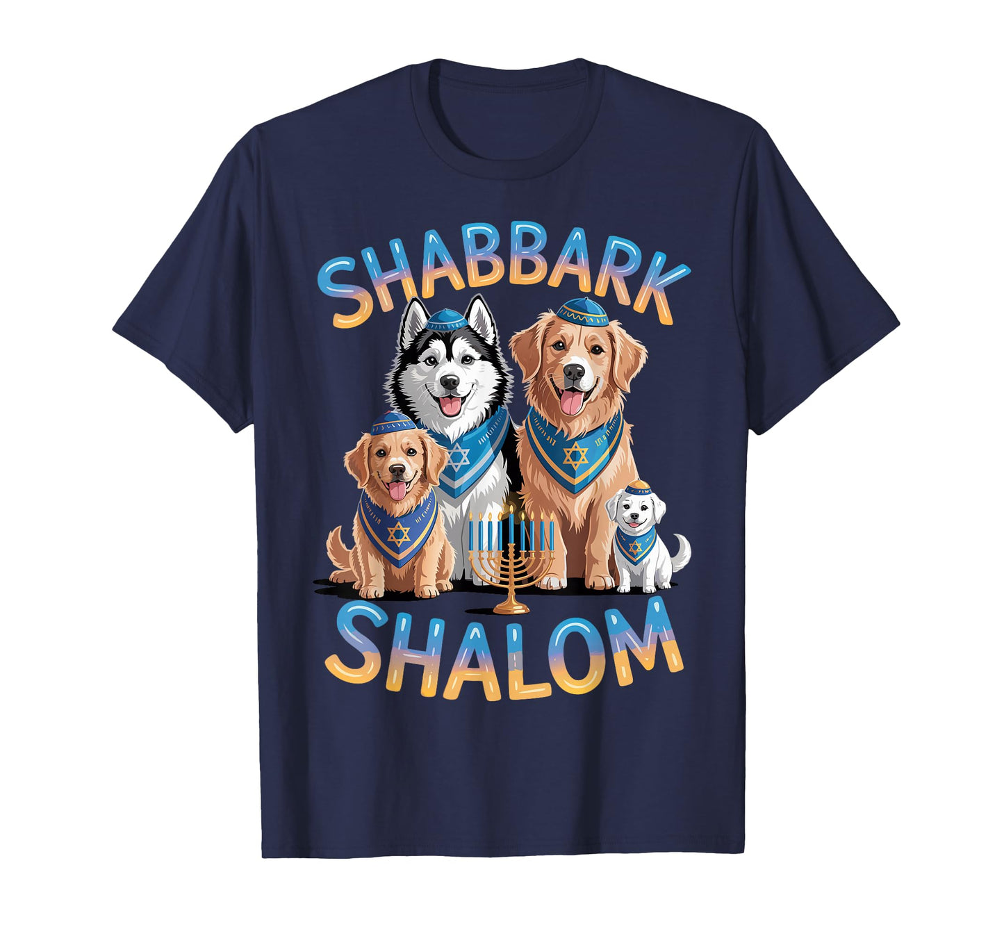 Shabbark Shalom Hanukkah Jewish Dog Menorah Shabbat T-Shirt