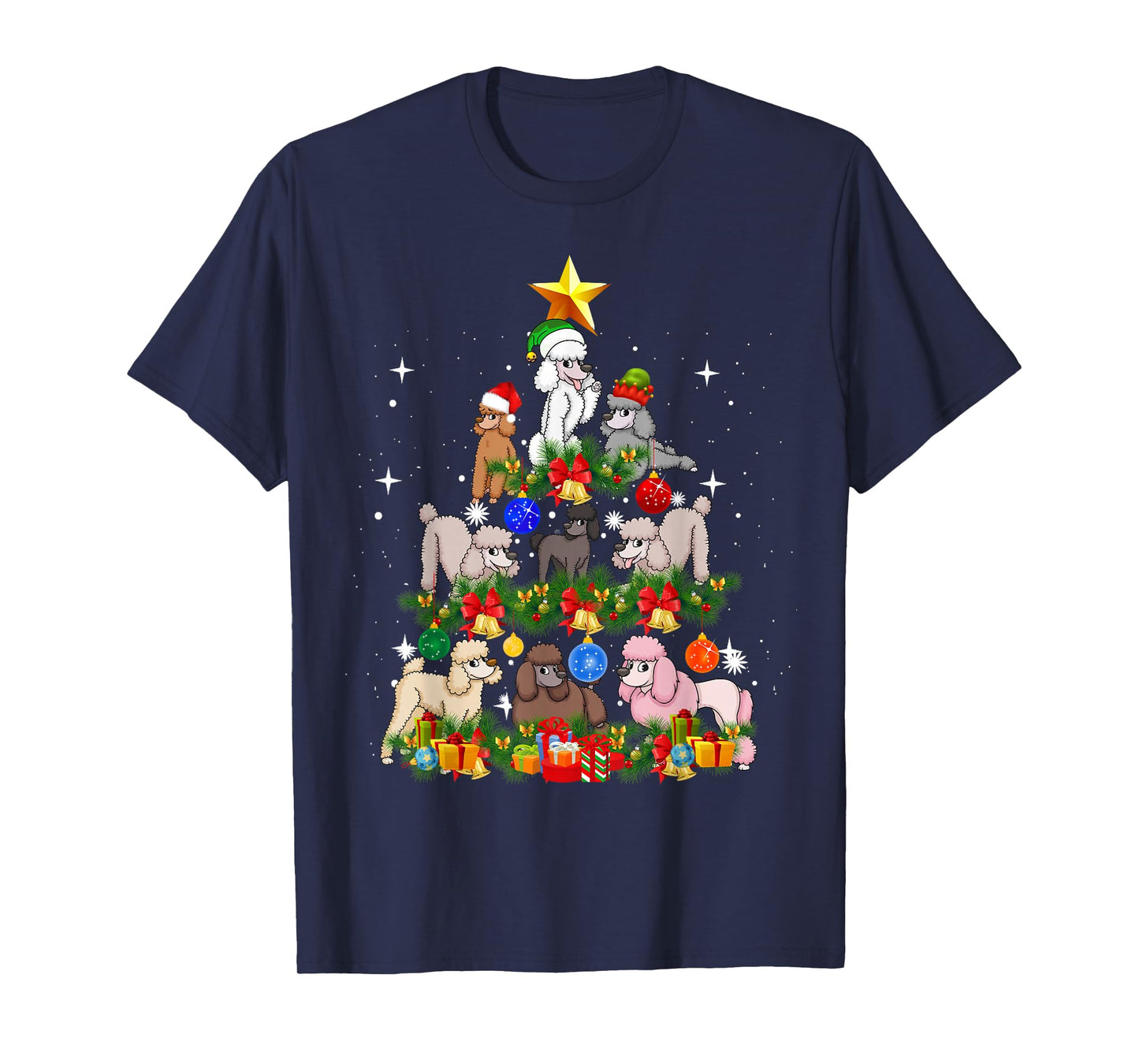 Funny Poodle Christmas Tree Santa Hat Xmas Holiday Costume Men Women Kids T-Shirt