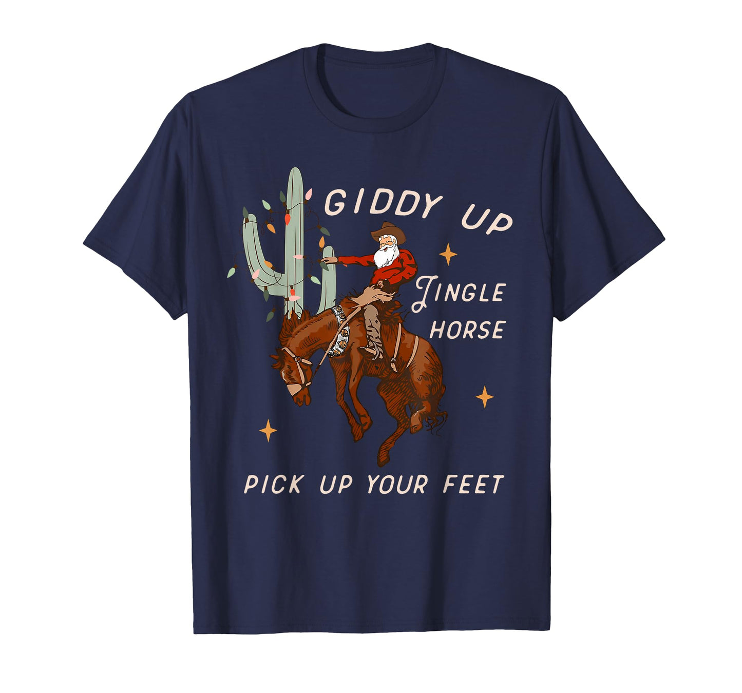 Giddy Up Jingle Horse Santa Cowboy Western Christmas Xmas T-Shirt