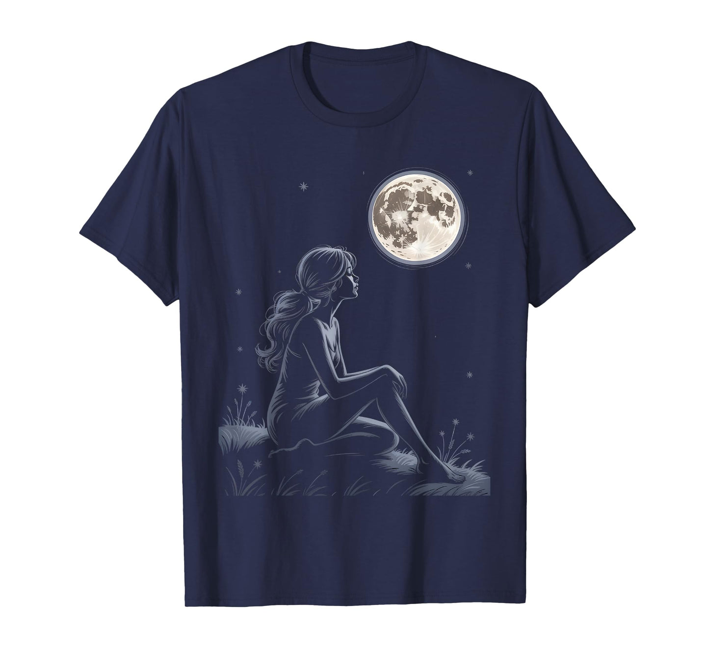 Full Moon Feelings Girl Design Astrology Galaxy Silhouette T-Shirt