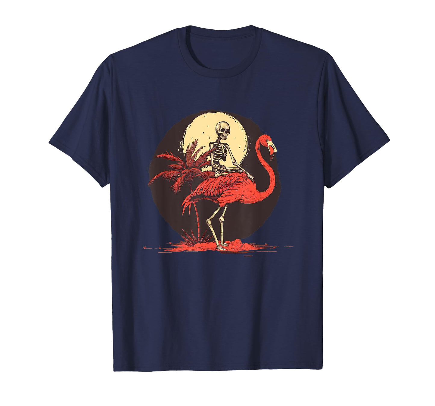 Ride in Style with this Skeleton and Flamingo Design T-Shirt