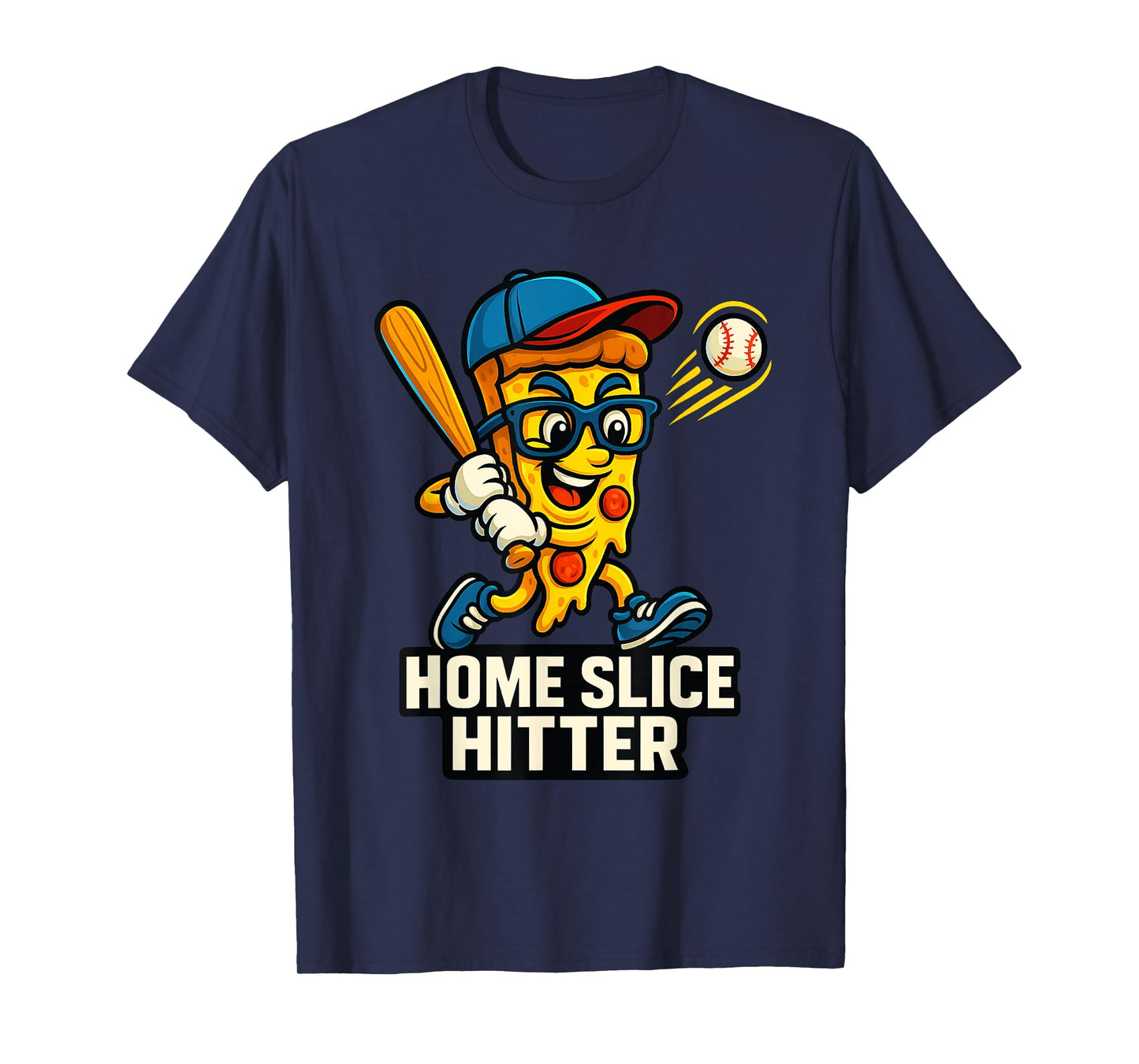 Boys Pizza Theme Funny Baseball Home Hitter T-Shirt