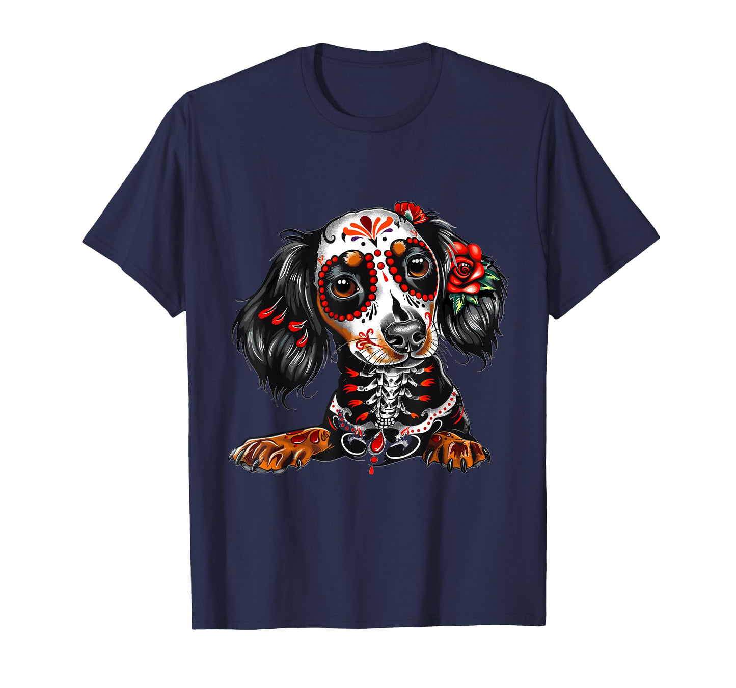 Dachshund Sugar Skull Dia De Los Muertos Graphic T-Shirt