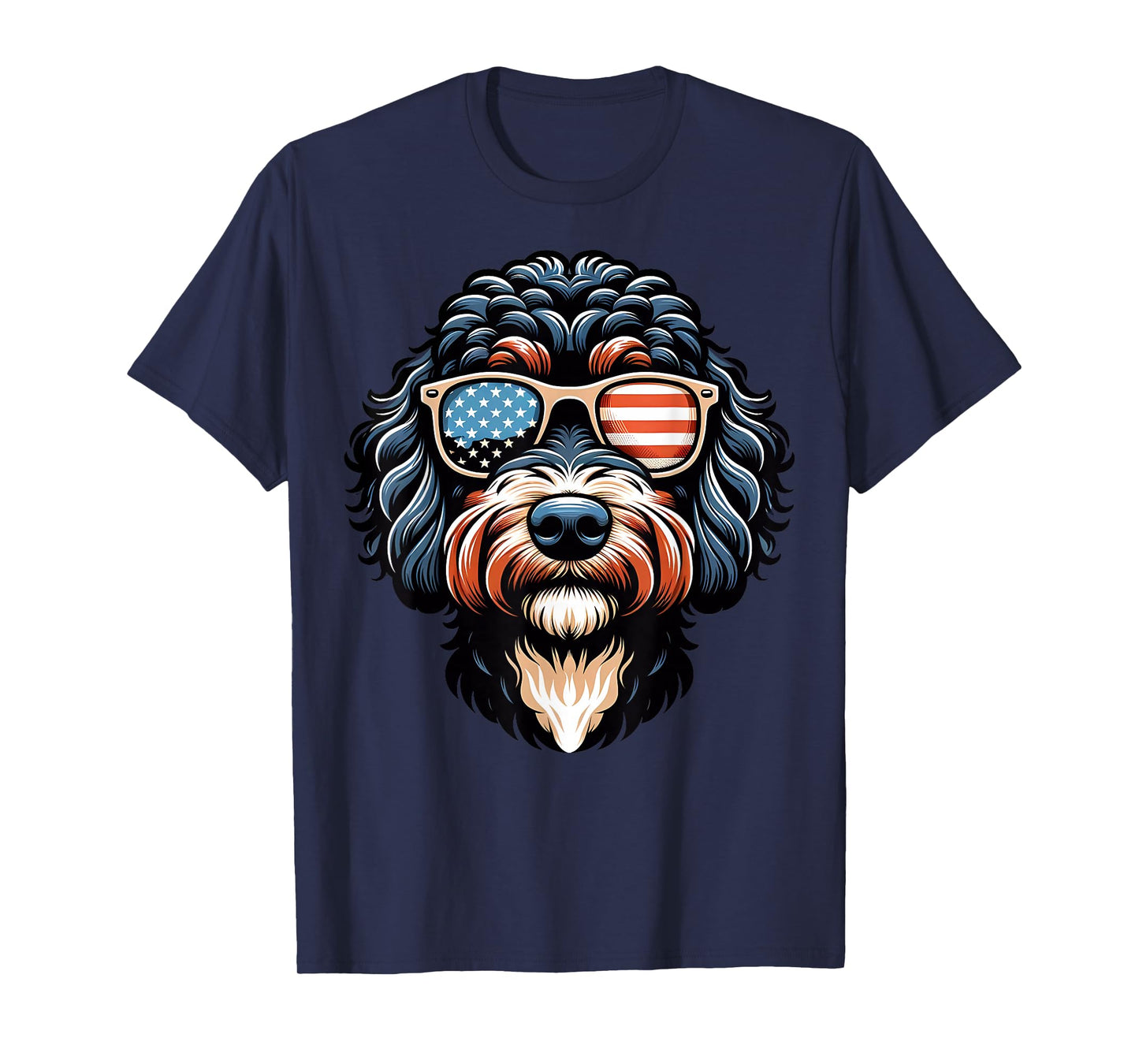 Aussiedoodle Patriotic American Flag USA Sunglasses Dog T-Shirt