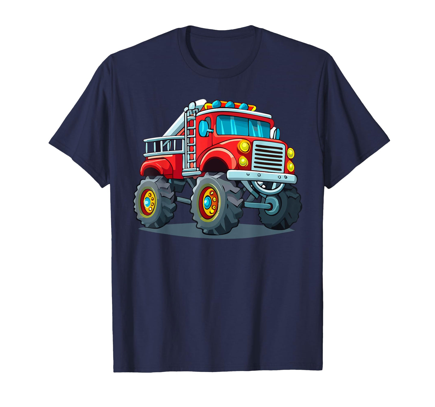 Fire Truck With Monster Truck Wheels Firefighter Vehicle T-Shirt