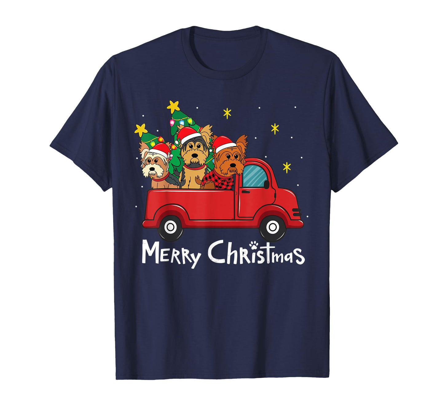 Yorkshire Yorkie Christmas Truck Tree Mom Dad Xmas Dog Gift T-Shirt for Men Women Kids