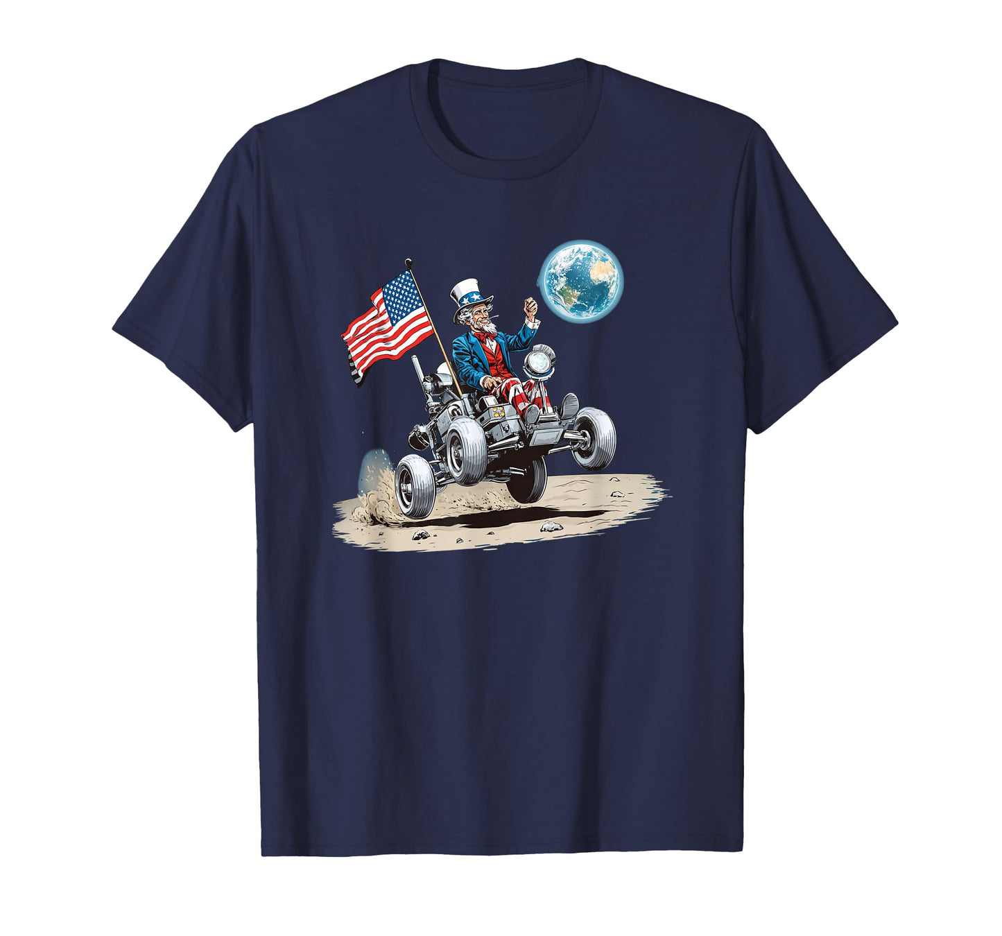 Nice Moon Vehicle with Patriotic Flag and Earth T-Shirt