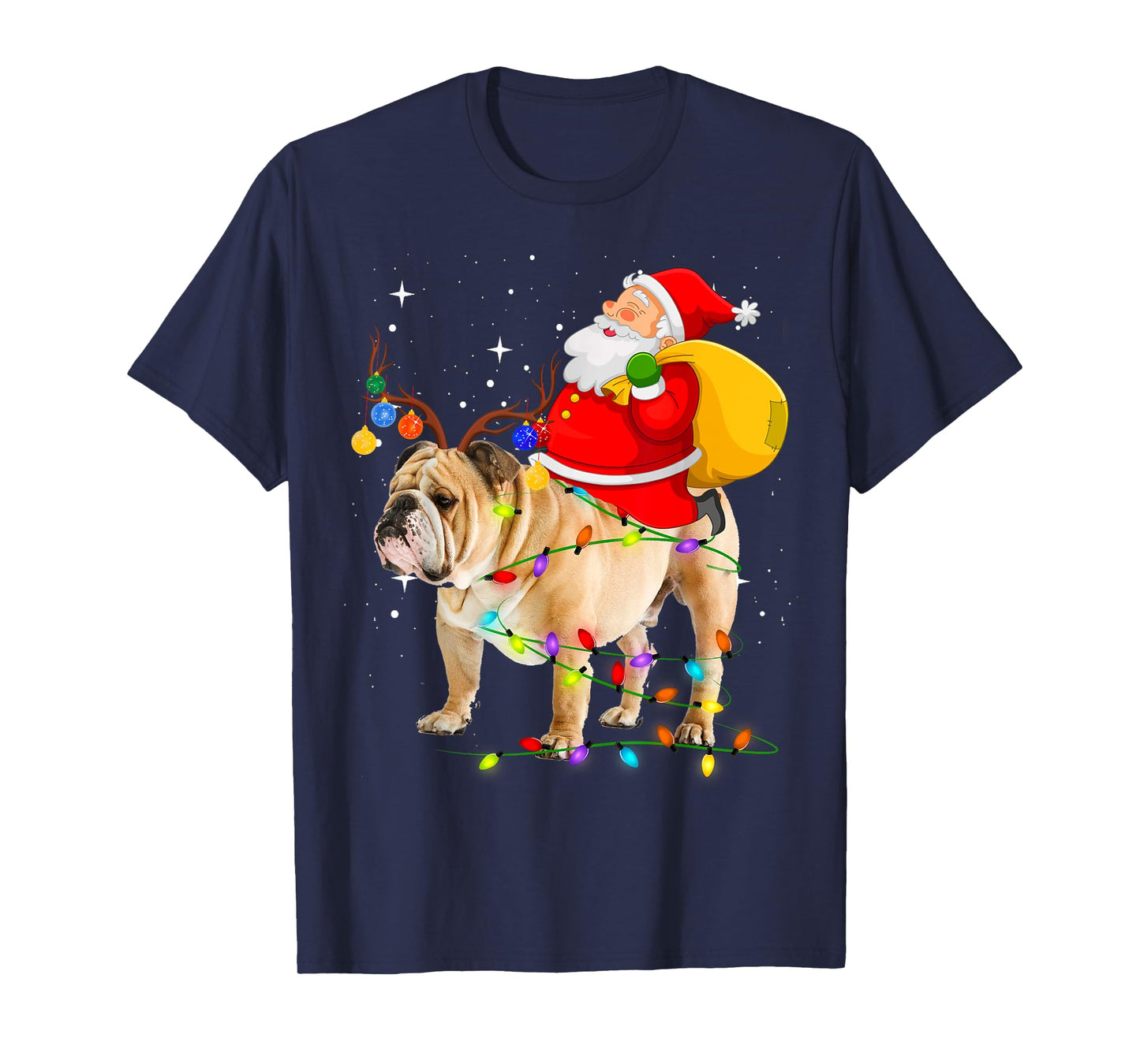 English Bulldog Christmas Lights Santa Xmas Holiday Costume T-Shirt for Men Women Kids