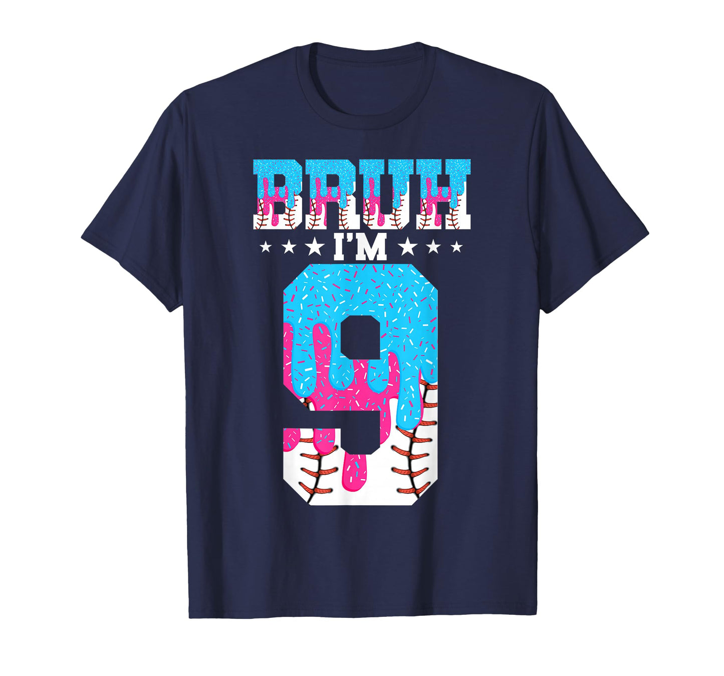 Bruh 9th Birthday Boy Baseball Ice Cream Drip 9 Year Old Boy T-Shirt