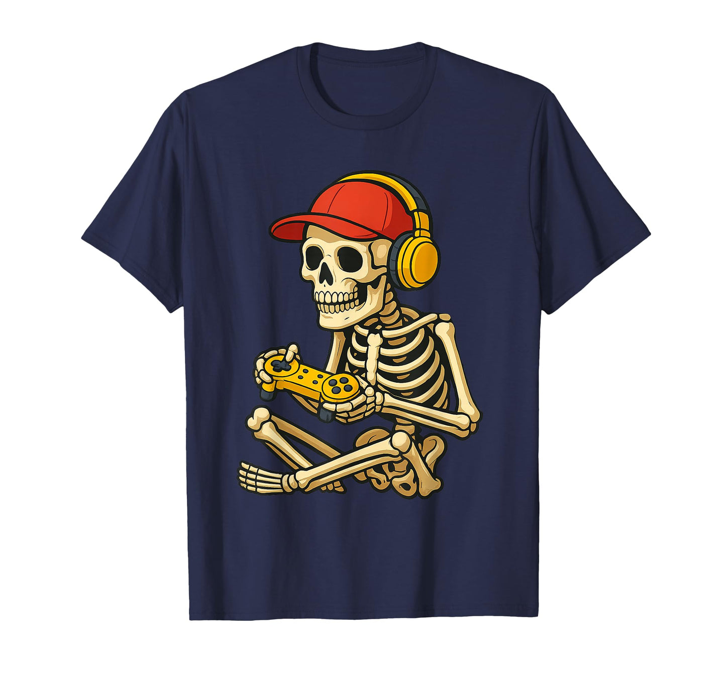 Funny Gaming Skeleton with Cap Headphones and Controller T-Shirt