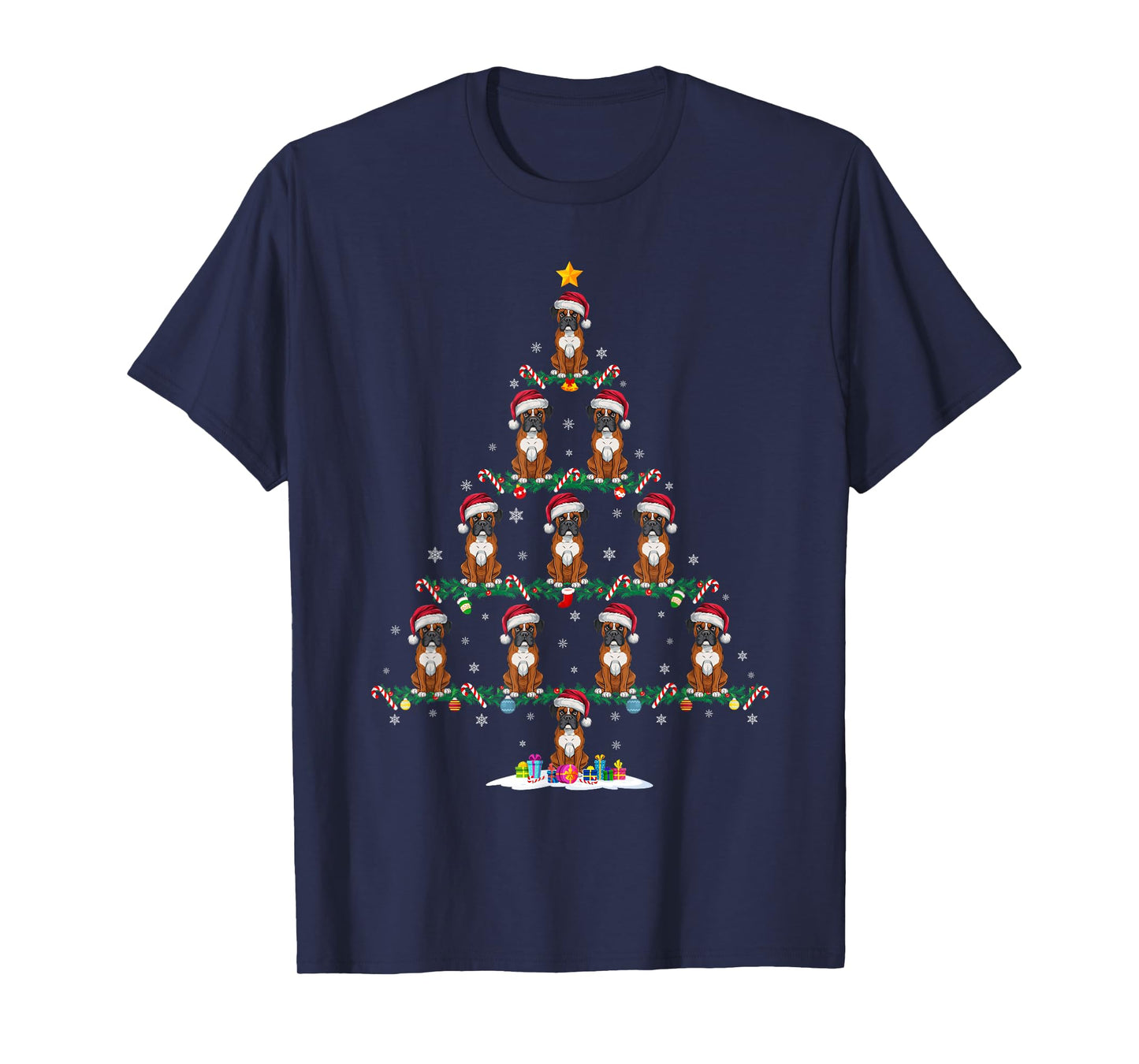 Boxer Dog Christmas Tree Pajama Men Women Kids Ugly Xmas T-Shirt