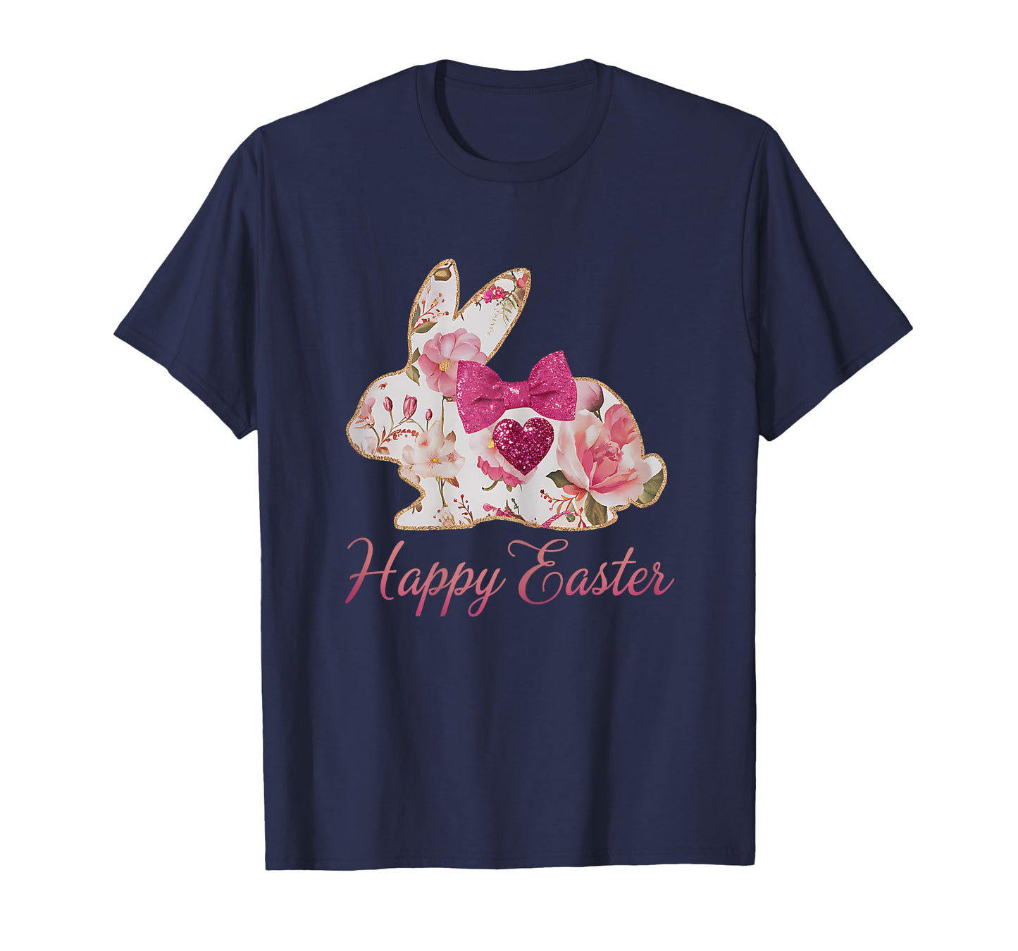Pink Floral Chinoiserie Bunny Happy Easter Day Girls Women T-Shirt
