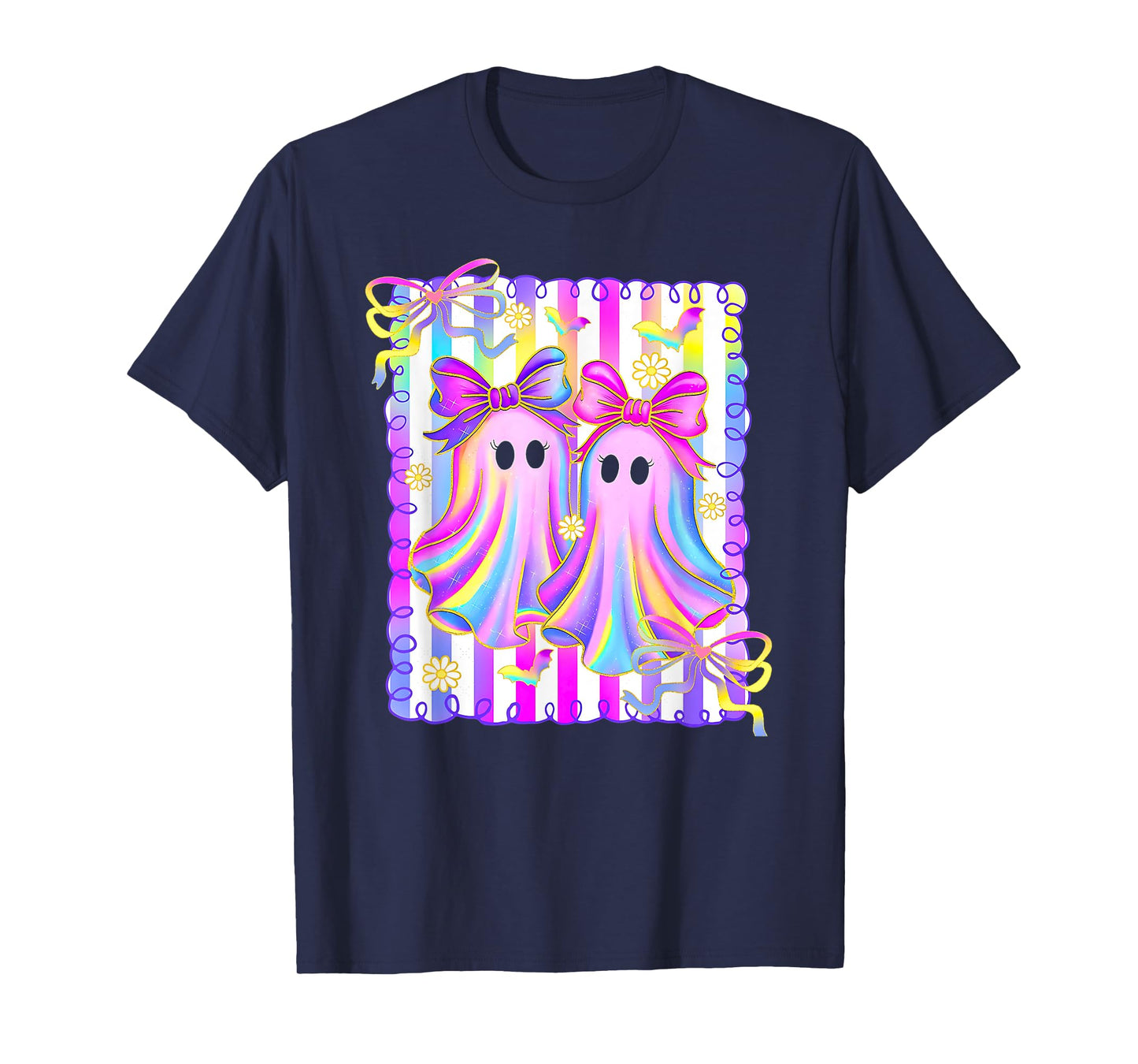 Colorful Aesthetic Halloween Ghosts Girly Girls Coquette Bow T-Shirt