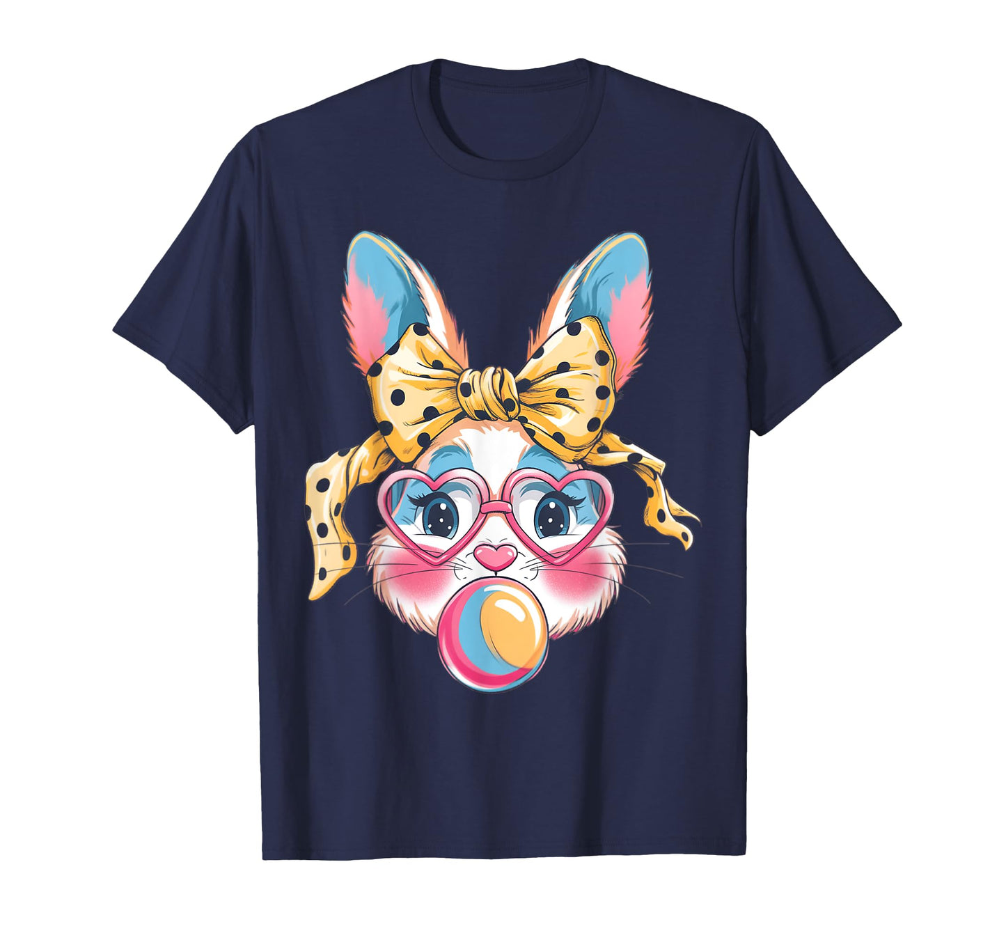 Cute Bunny Rabbit Face Tie Dye Glasses Girl Happy Easter Day T-Shirt