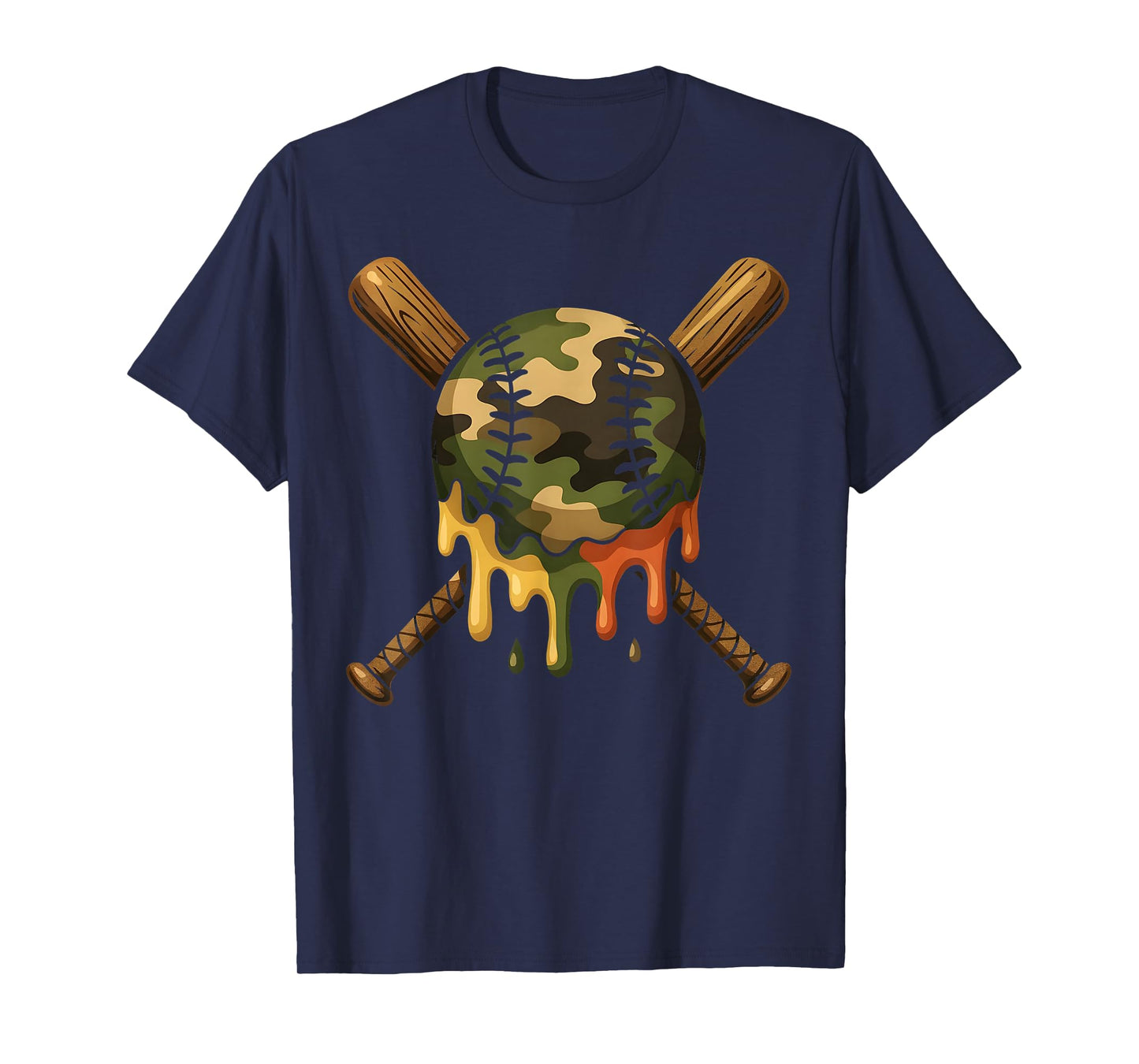 Baseball Drip Camo Baseball Bats Boys Sports Cool Game Day T-Shirt