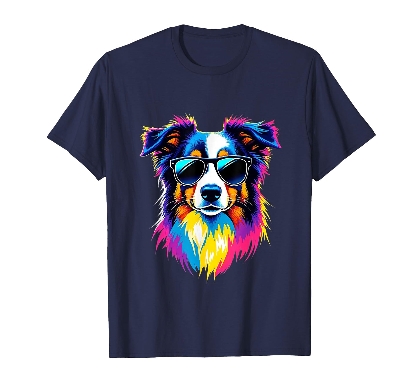 Funny Australian Shepherd with Sunglasses Pop Art T-Shirt