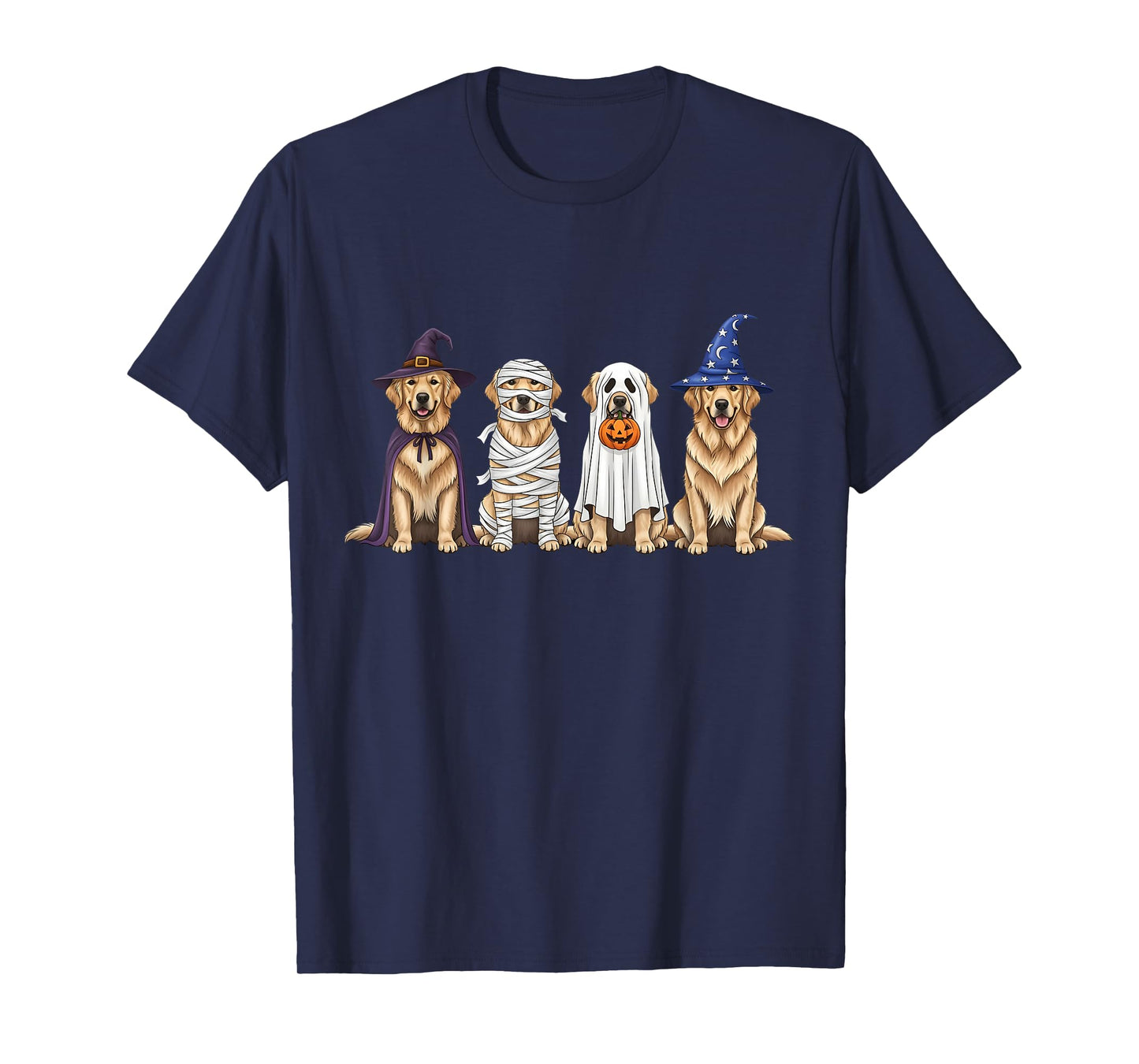 Golden Retriever Dog Witch Mummy Ghost Boo Costume Halloween T-Shirt