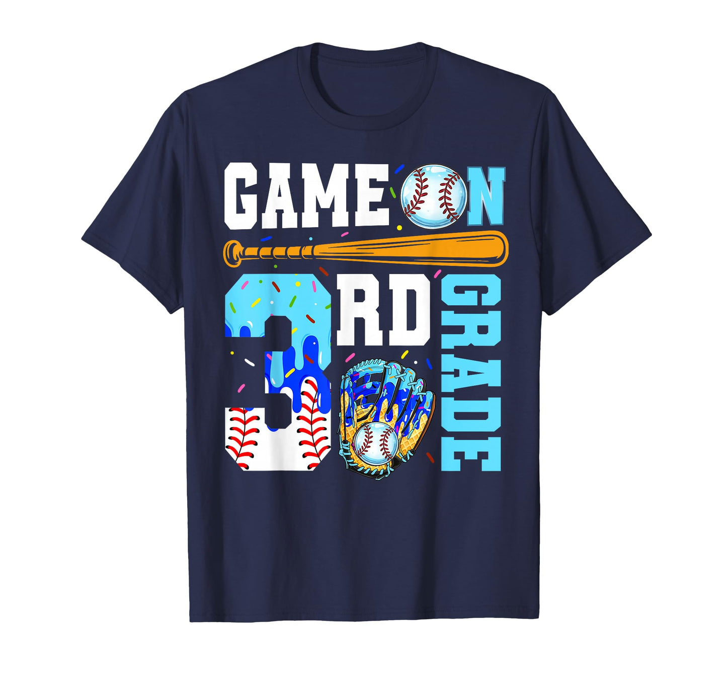 3rd Grade Back To School Baseball Drip Ice Cream Game On T-Shirt