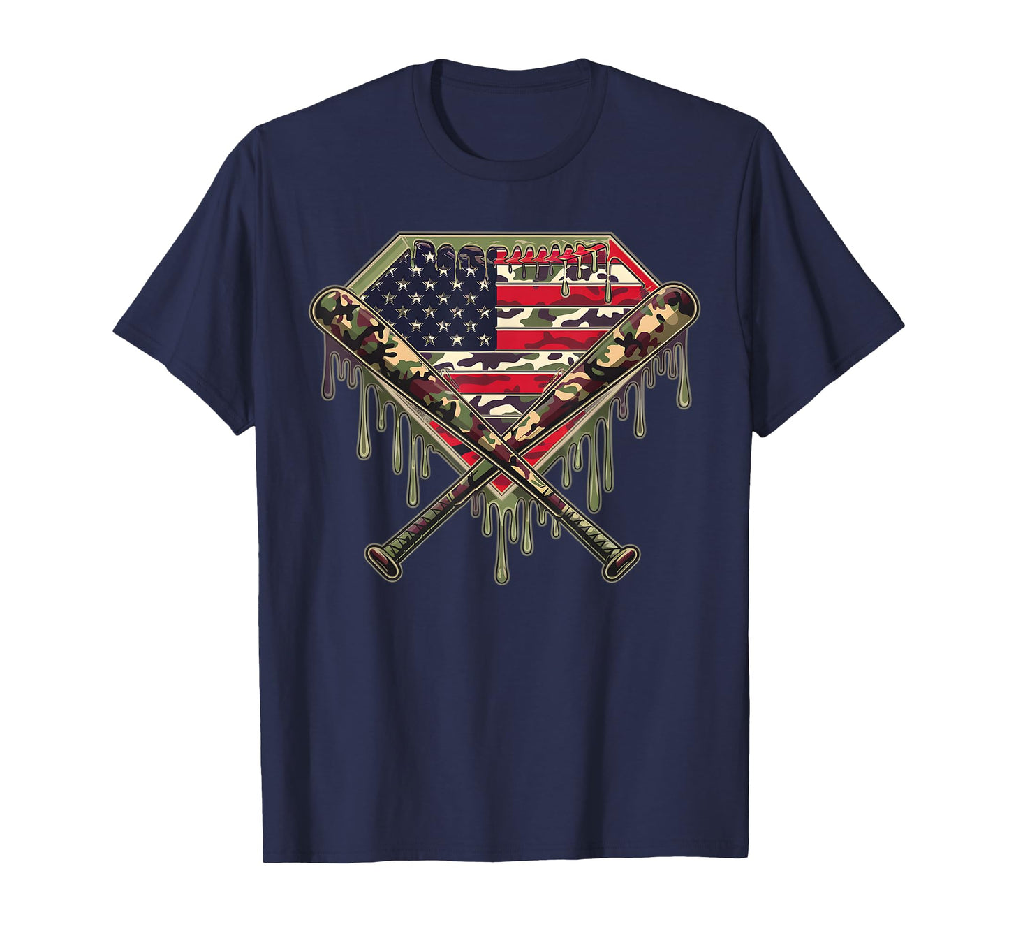Baseball Home Plate Drip Baseball Ice Cream Flag US Matching T-Shirt