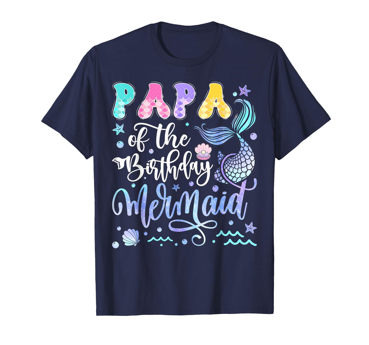 Papa Of The Birthday Mermaid Bday Girl Groovy T-Shirt
