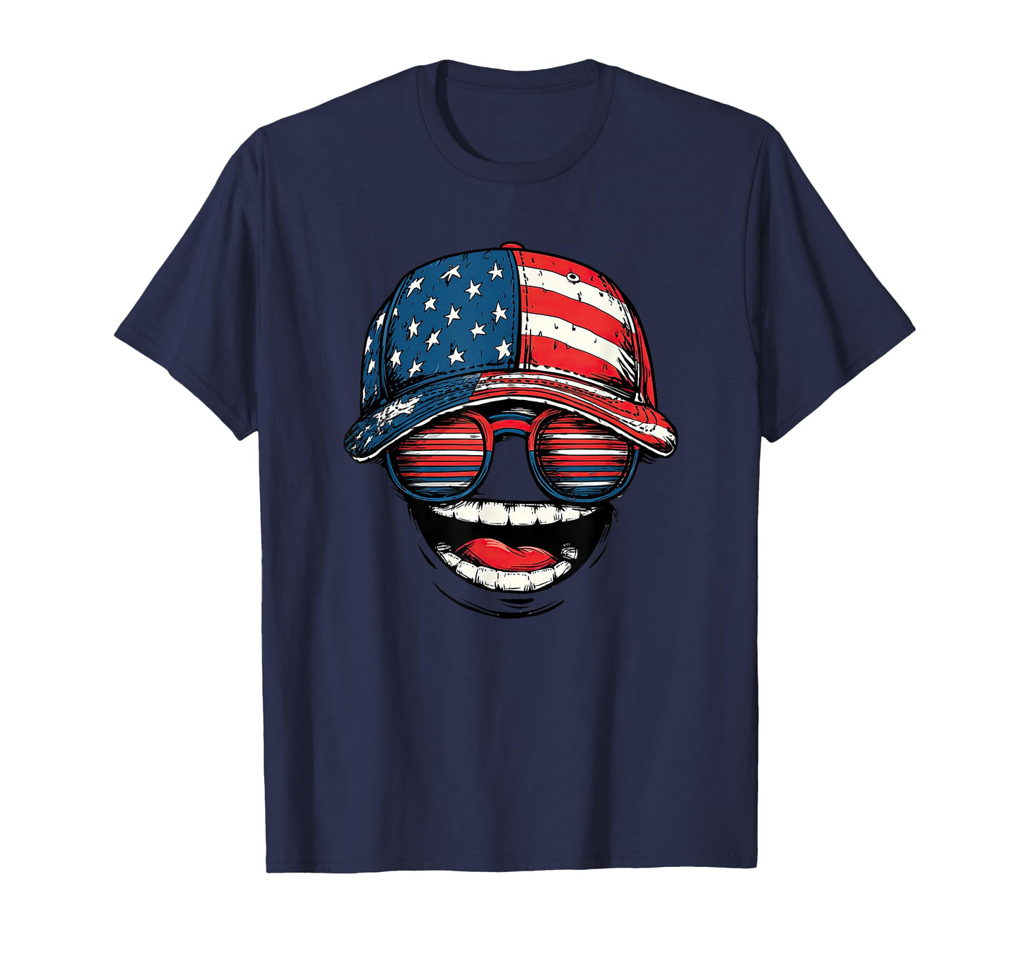 Big Laughing with America Cap and Cool Sunglasses T-Shirt