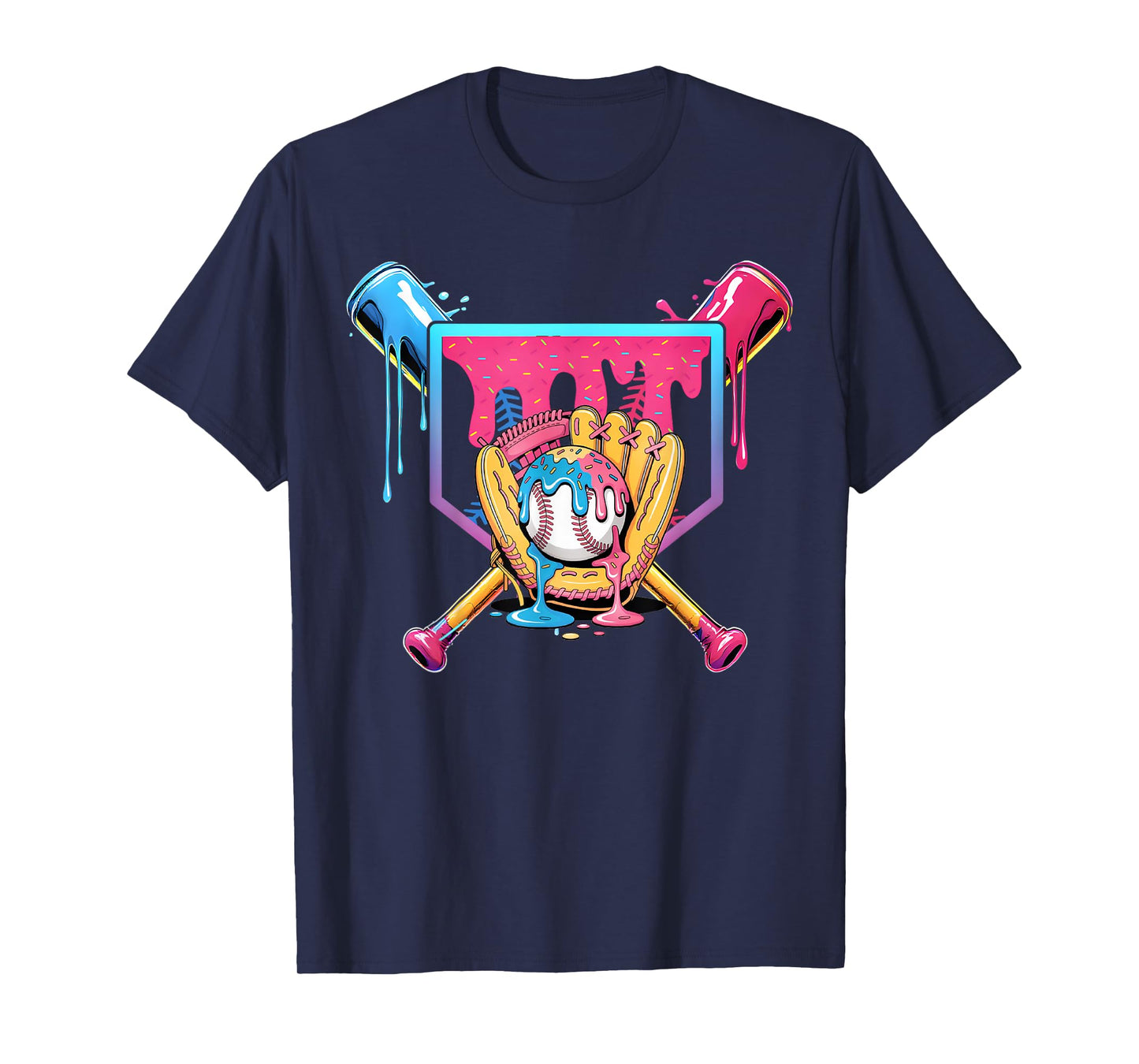 Baseball Home Plate Dripping Ice Cream Drip Youth Boys T-Shirt