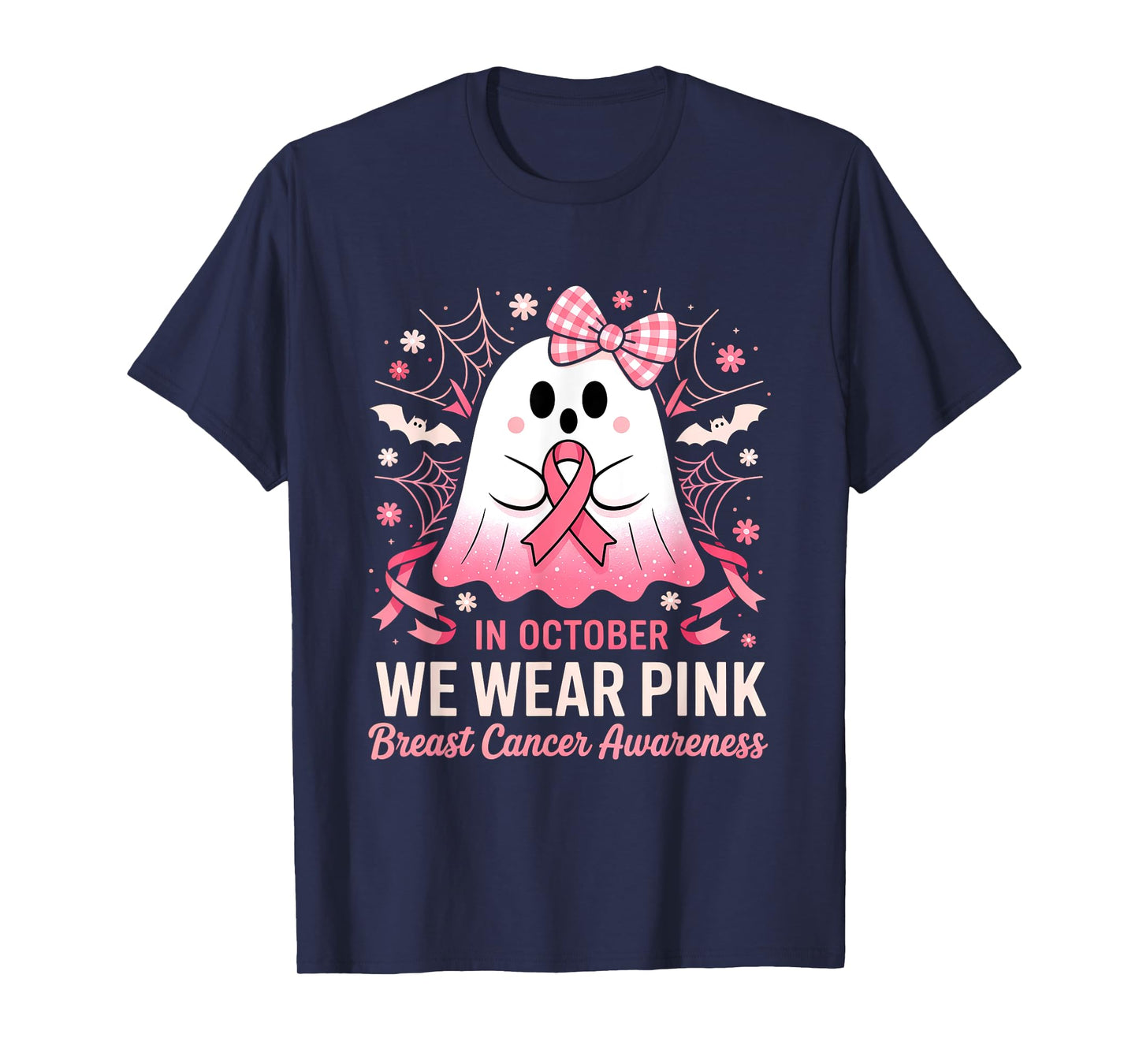 In October We Wear Pink Halloween Shirt Ghost Breast Cancer T-Shirt