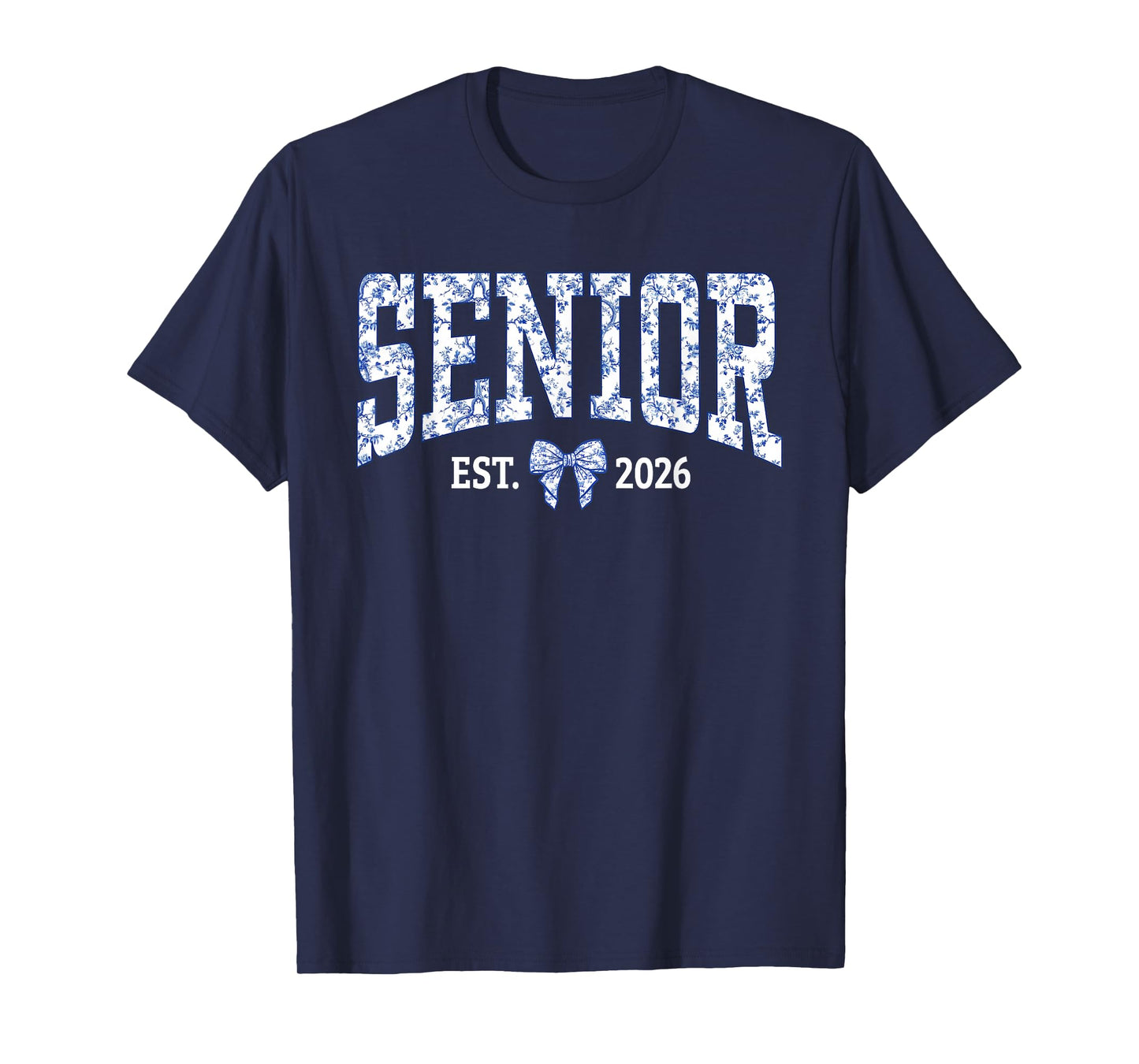 Senior 2026 Graduation Class Coquette Bow Blue Toile Floral T-Shirt