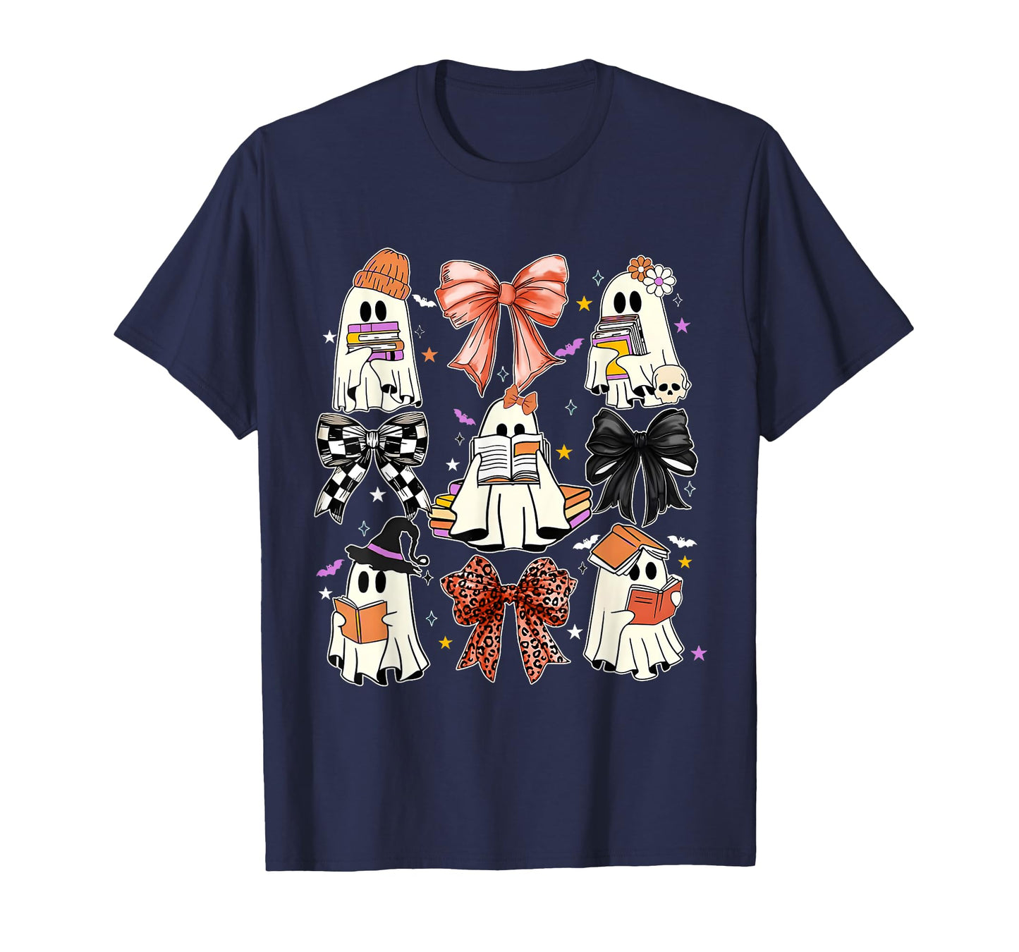Ghost Reading Books Coquette Halloween Girls Boys T-Shirt