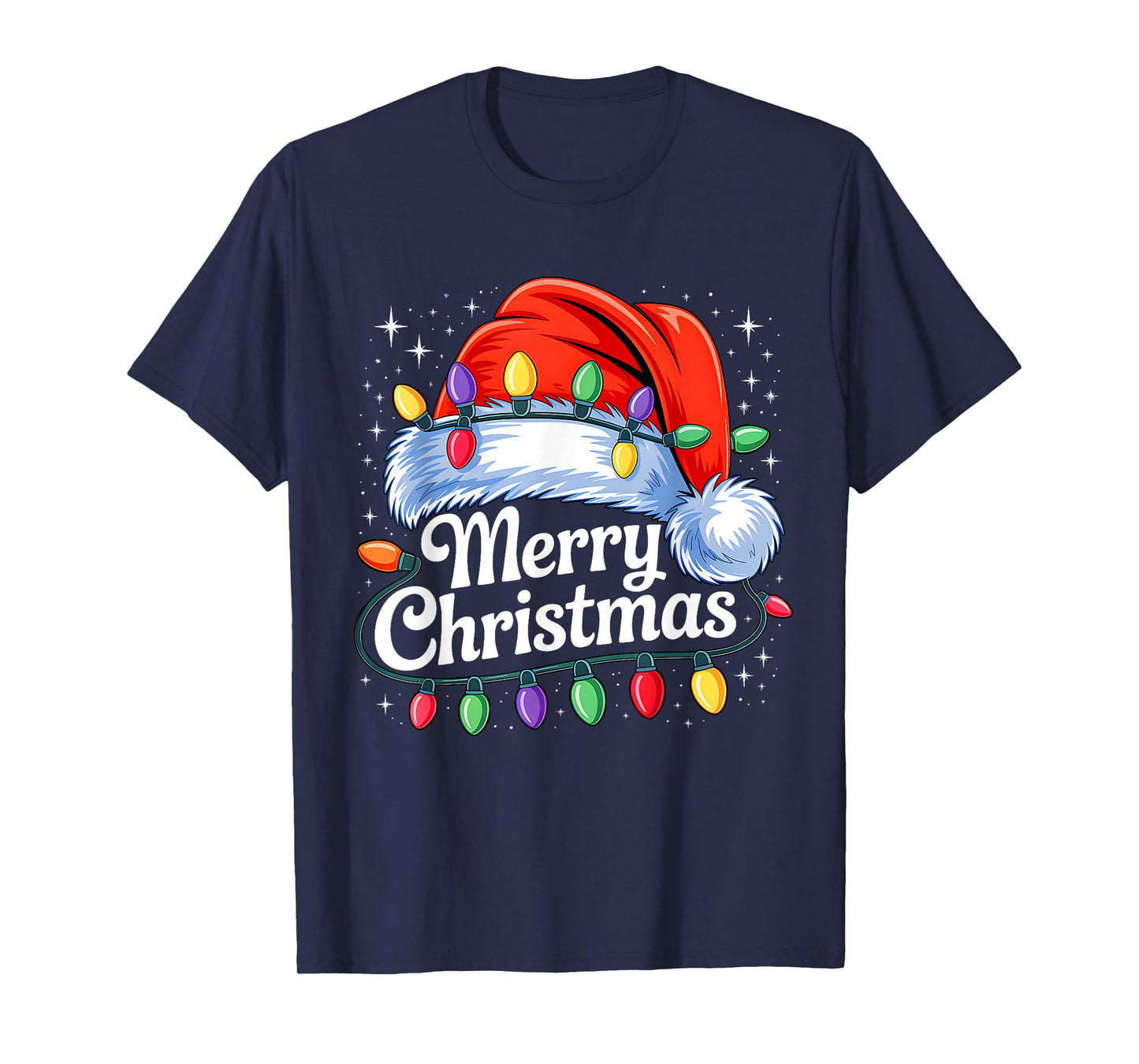 Merry Christmas Lights Red Santa Hat Xmas Family Men Women T-Shirt