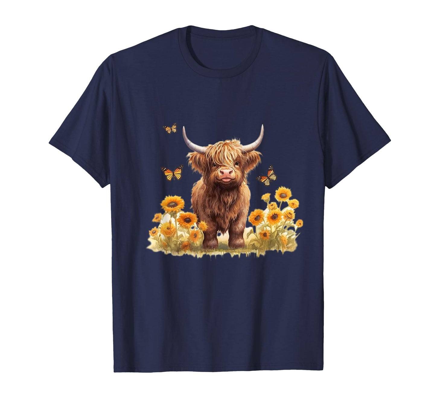 Cute Highland cow with sunflowers country Heifer Farm Farmer T-Shirt