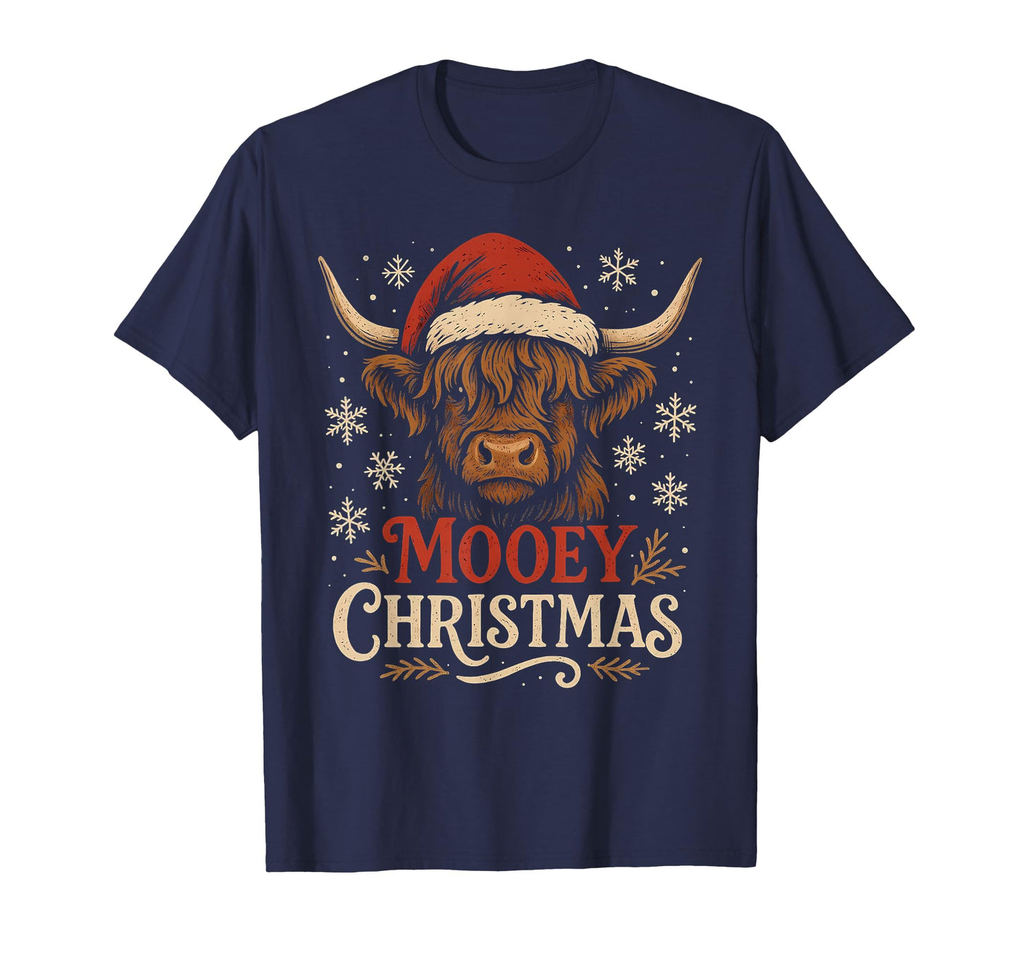 Mooey Christmas Highland Cow Funny Santa Hat Design T-Shirt