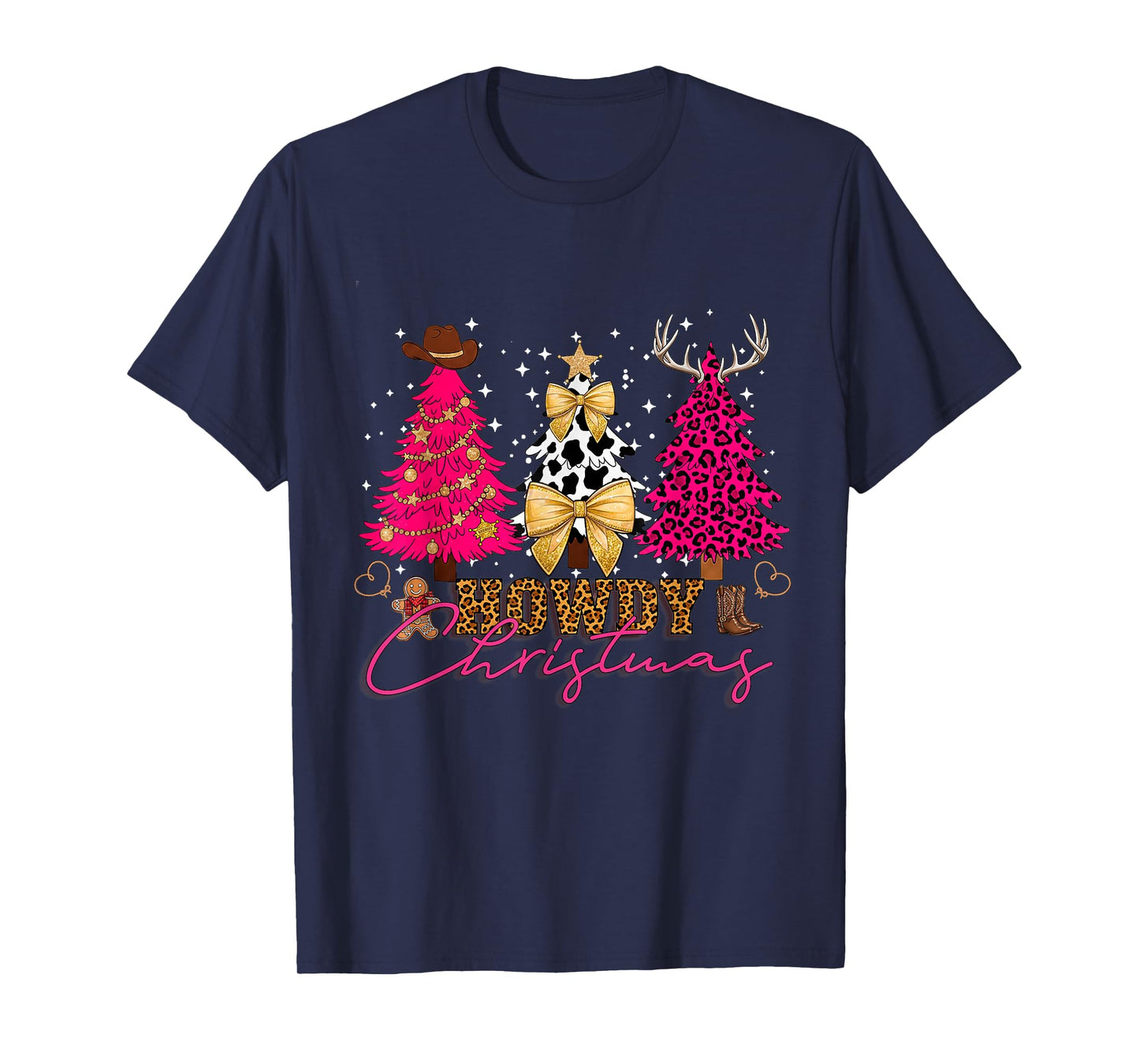 Howdy Christmas Western Cowgirl Trees Coquette Bow Xmas T-Shirt