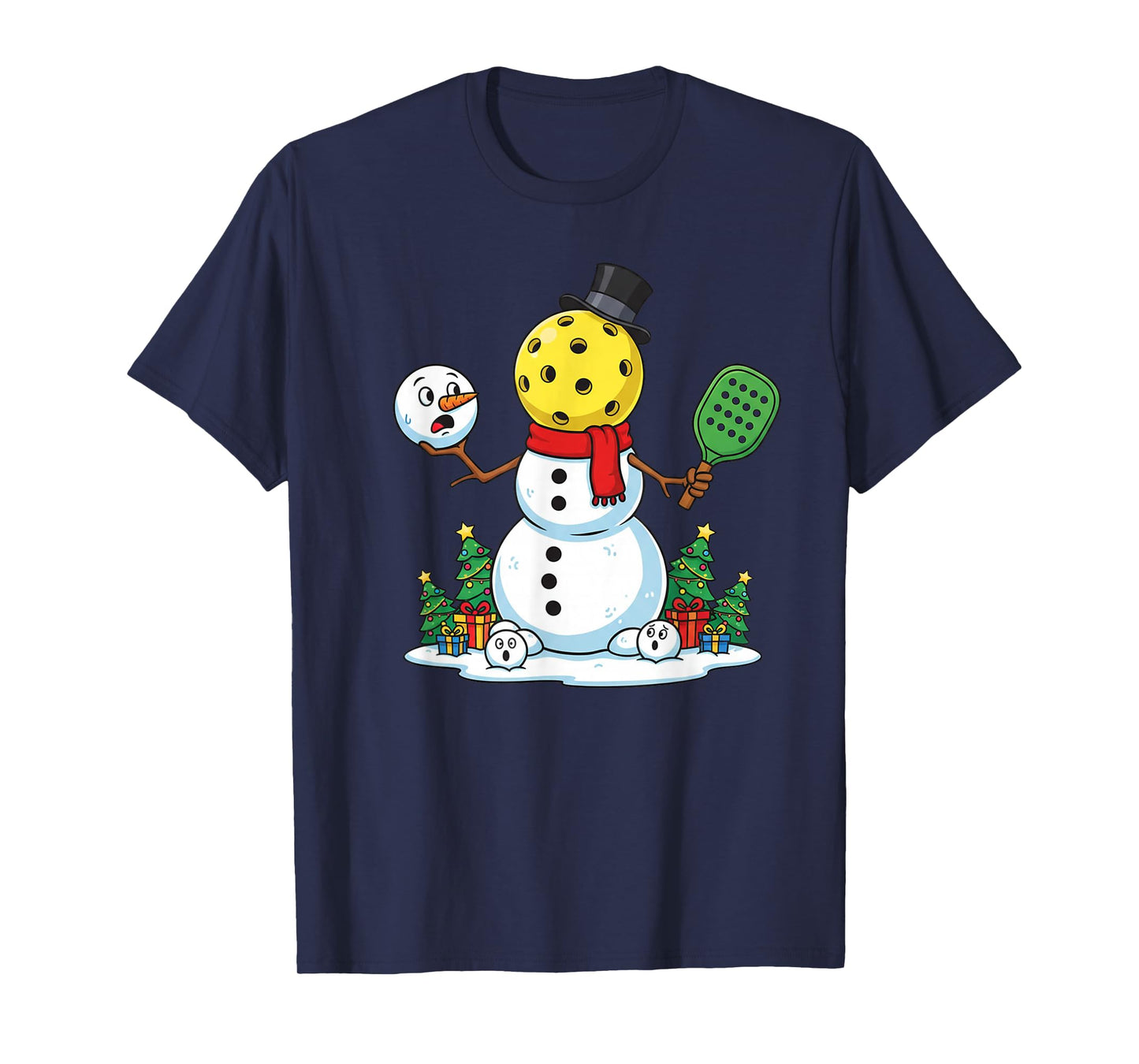 Funny Christmas Pickleball Snowman Xmas Mens Womens Kids T-Shirt