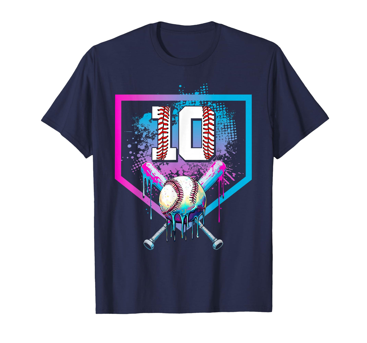 Baseball Drip 10th Birthday Home Plate Boy Youth 10 Year Old T-Shirt