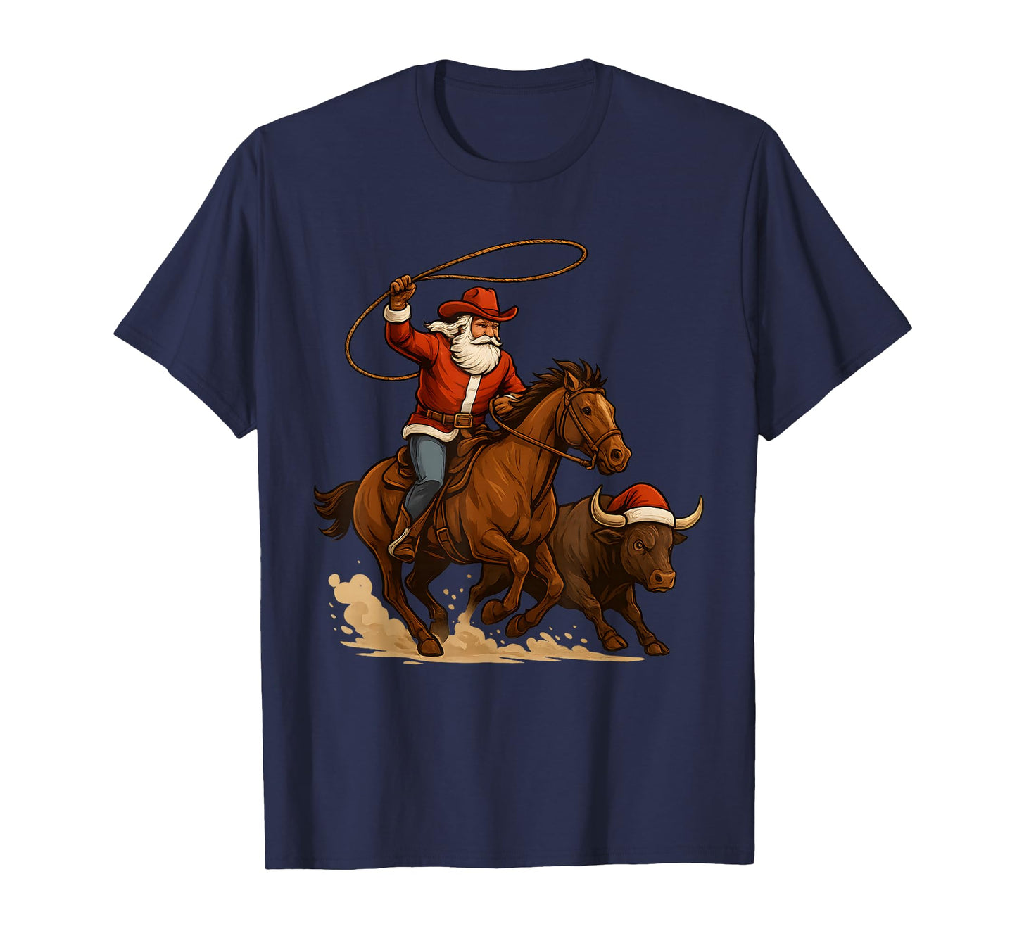 Santa Claus Cowboy Vintage Western Christmas Pajamas Xmas T-Shirt