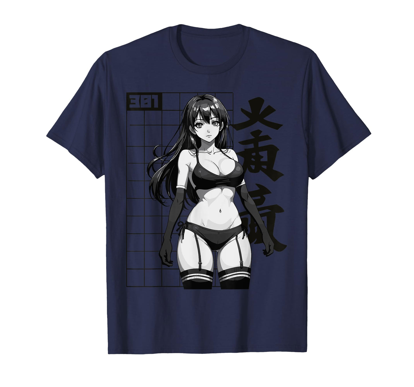 Sexy Waifu Otaku Anime Girl Japanese in Black and White Art T-Shirt