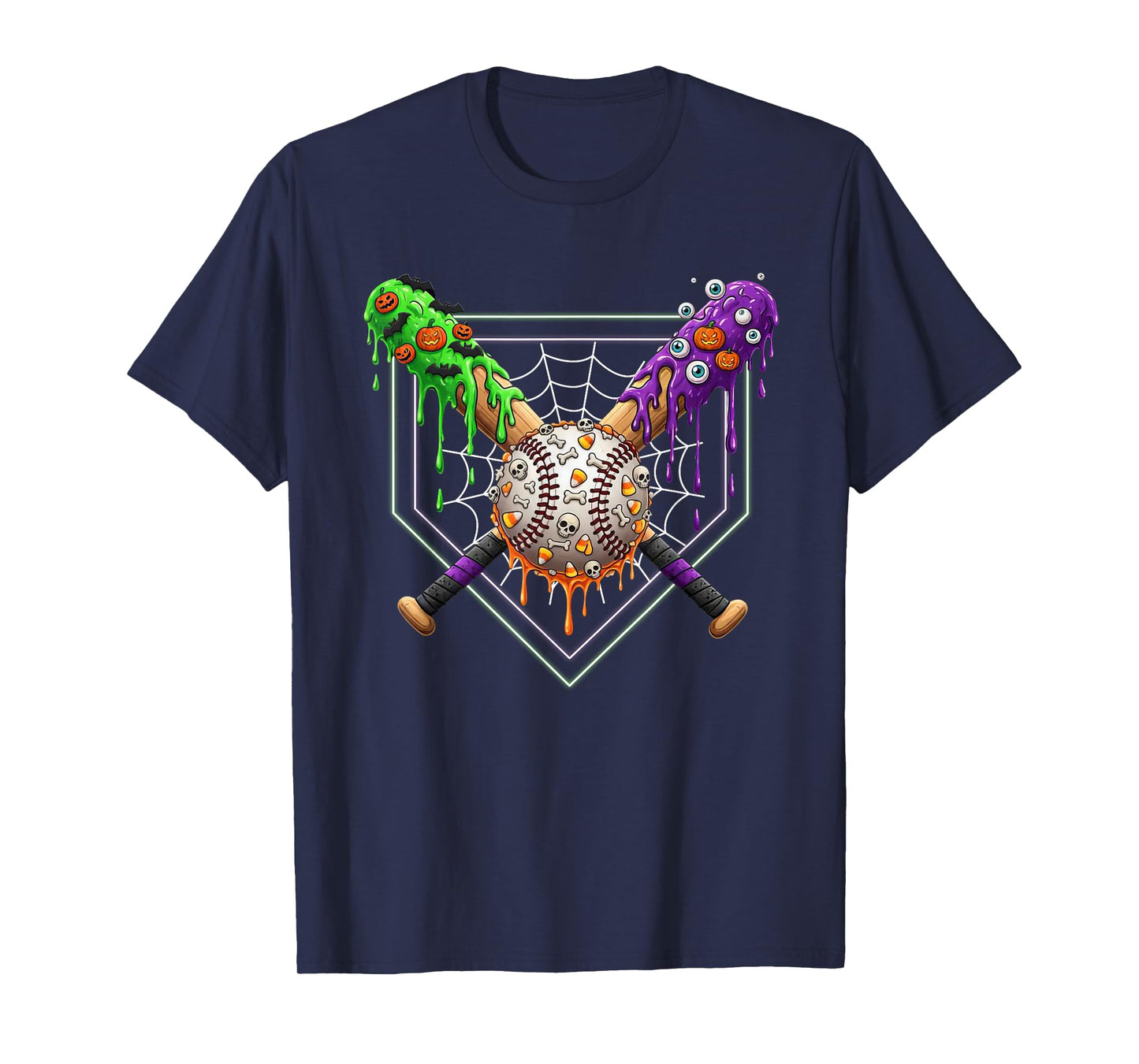 Baseball Home Plate Ice Cream Halloween Pumkin Spooky Season T-Shirt