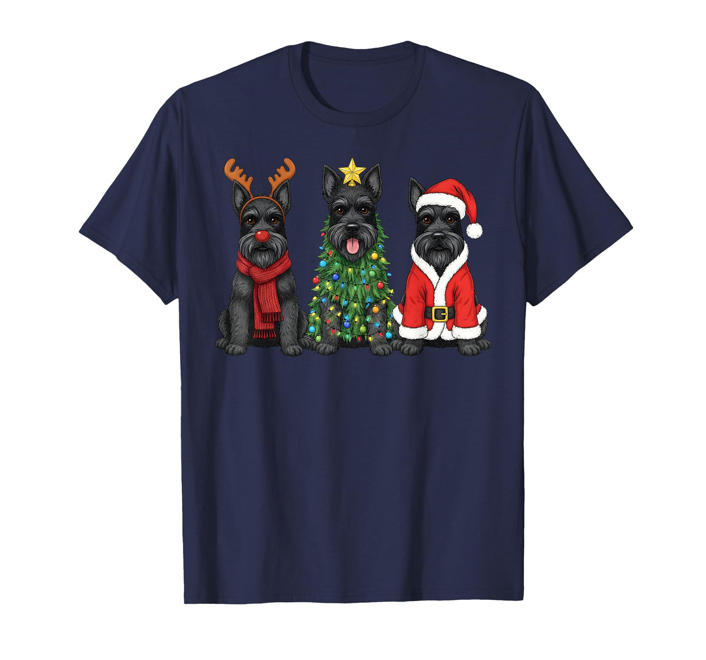 Retro Christmas Scottish Terrier Santa Reindeer Dog Lover T-Shirt
