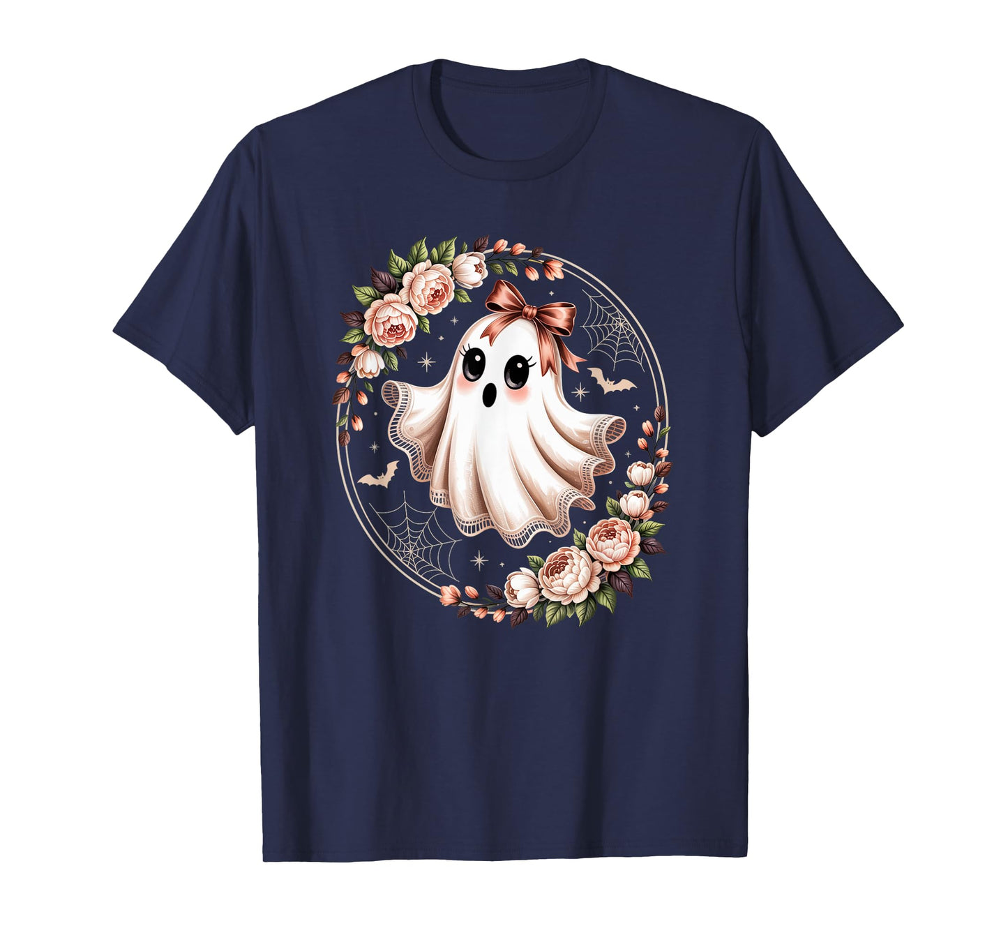 Coquette Bow Lace Ghost Floral Ghost Boo In Boojee Halloween T-Shirt