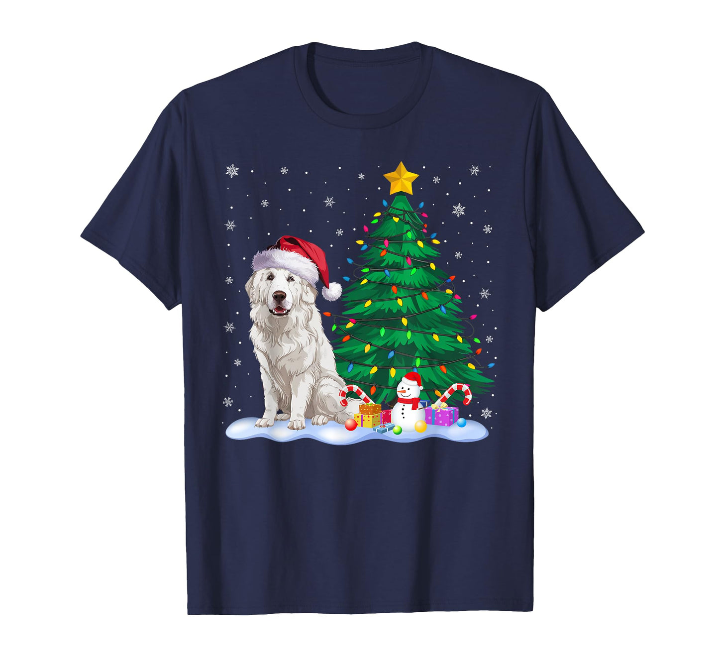Great Pyrenees Dog Xmas Tree Lights Reindeer Hat Christmas T-Shirt