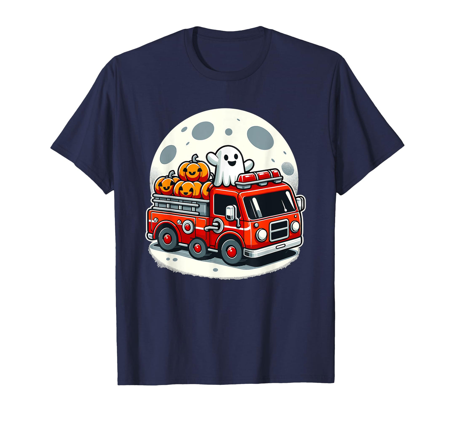 Halloween Ghost Firetruck Funny Pumpkins For Kids T-Shirt