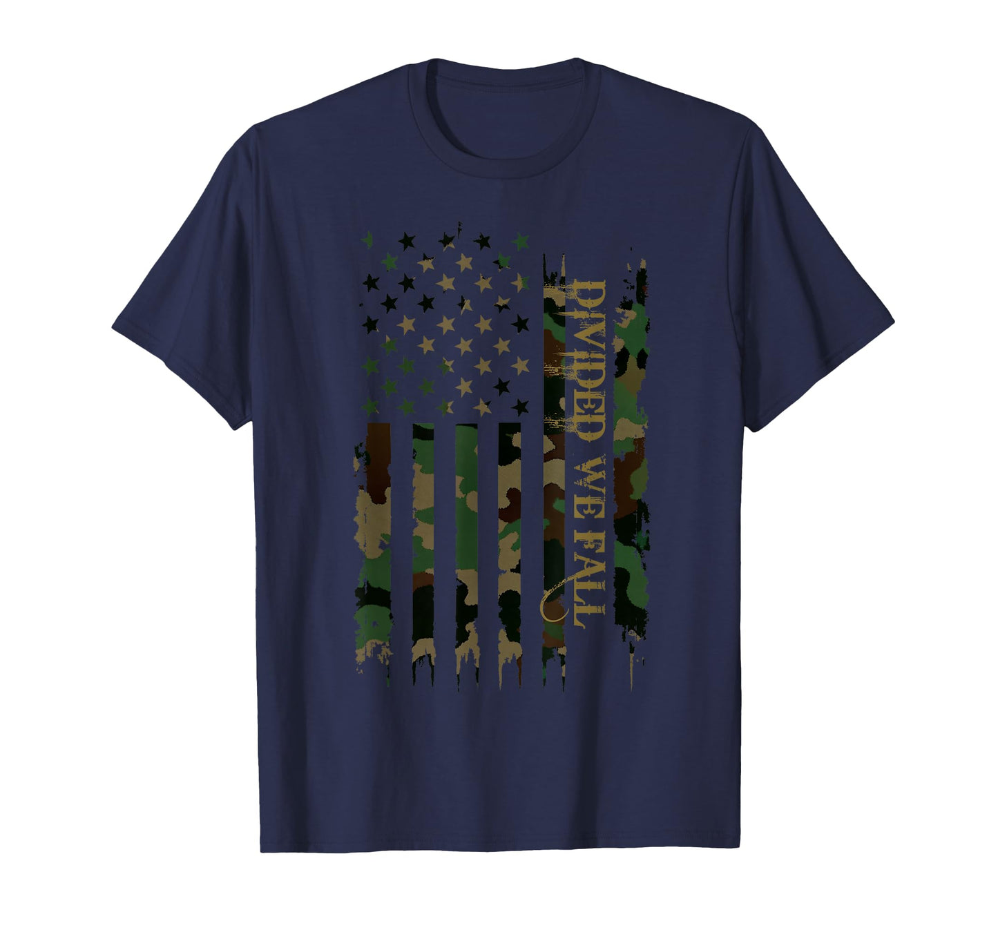 Divided We Fall United States Distressed Camo w US Flag T-Shirt