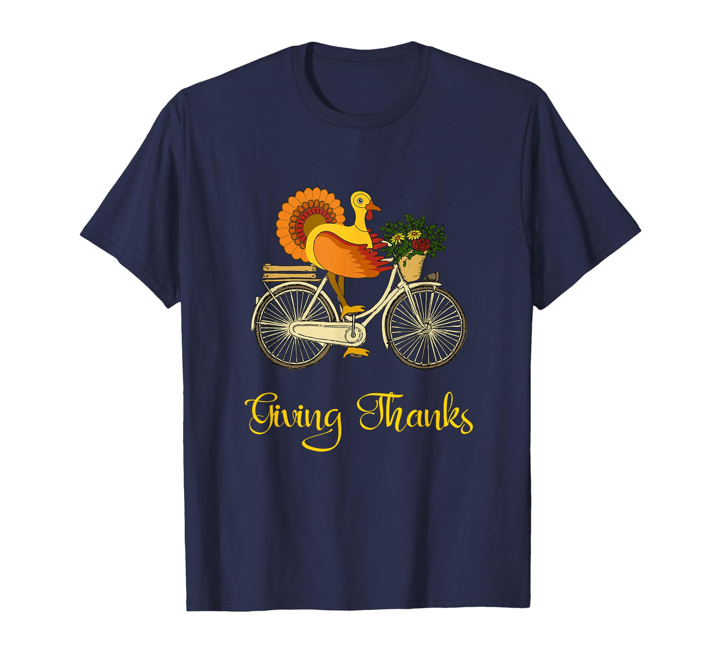 Giving Thanks Vintage Thanksgiving Turkey Riding Bicycle T-Shirt