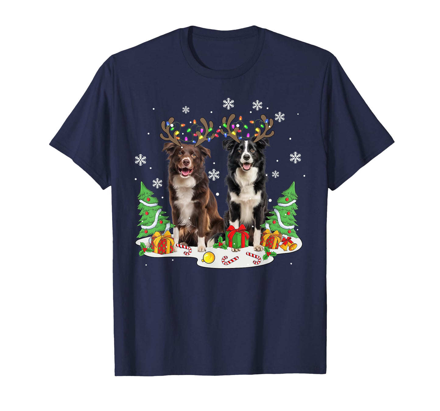 Border collie Dog Christmas lights Xmas Border collie dog T-Shirt for Men Women Kids