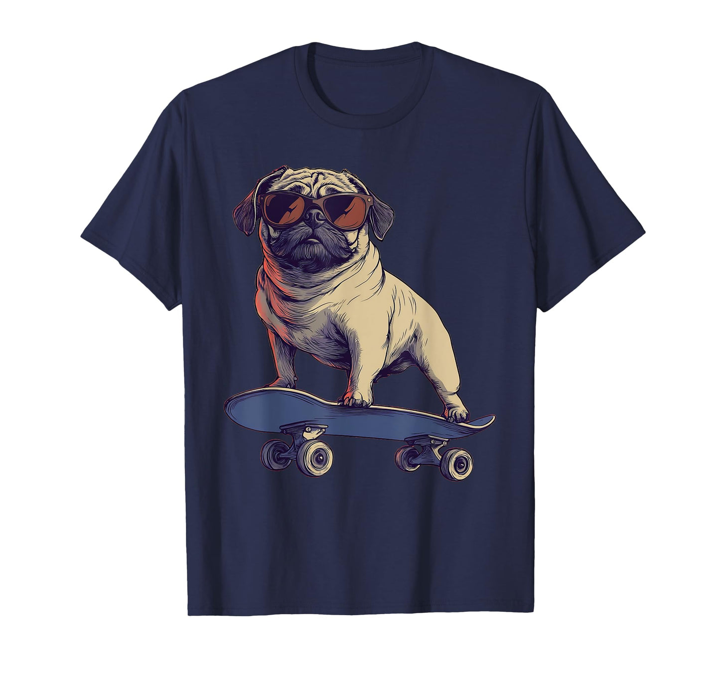 Funny Dog Pug On A Skateboard Skateboarding T-Shirt for Men Women Girls Kids