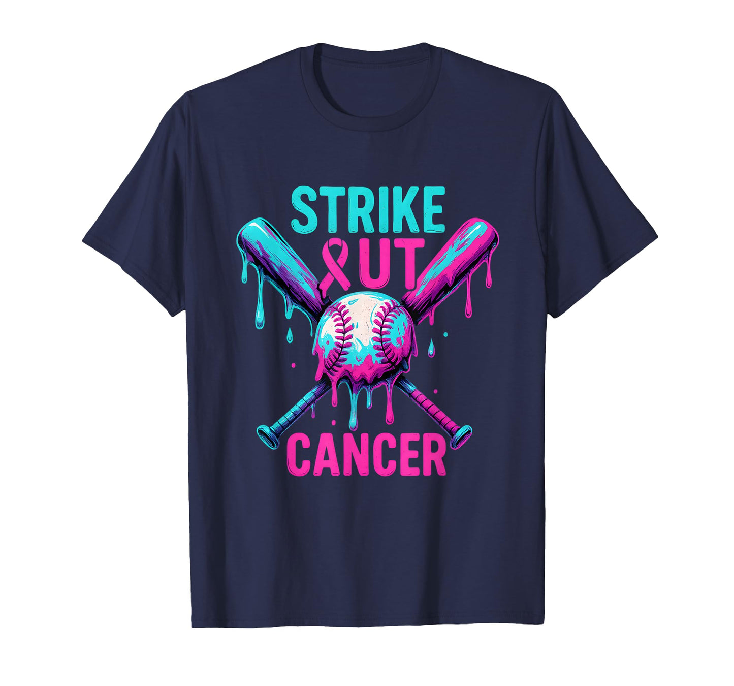 Strike Out Breast Cancer Baseball Drip Ice Cream Drip T-Shirt