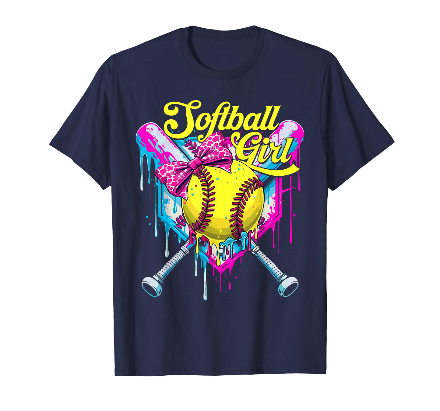 Softball Drip Girls Ice Cream Drip Youth Girl Coquette Bow T-Shirt