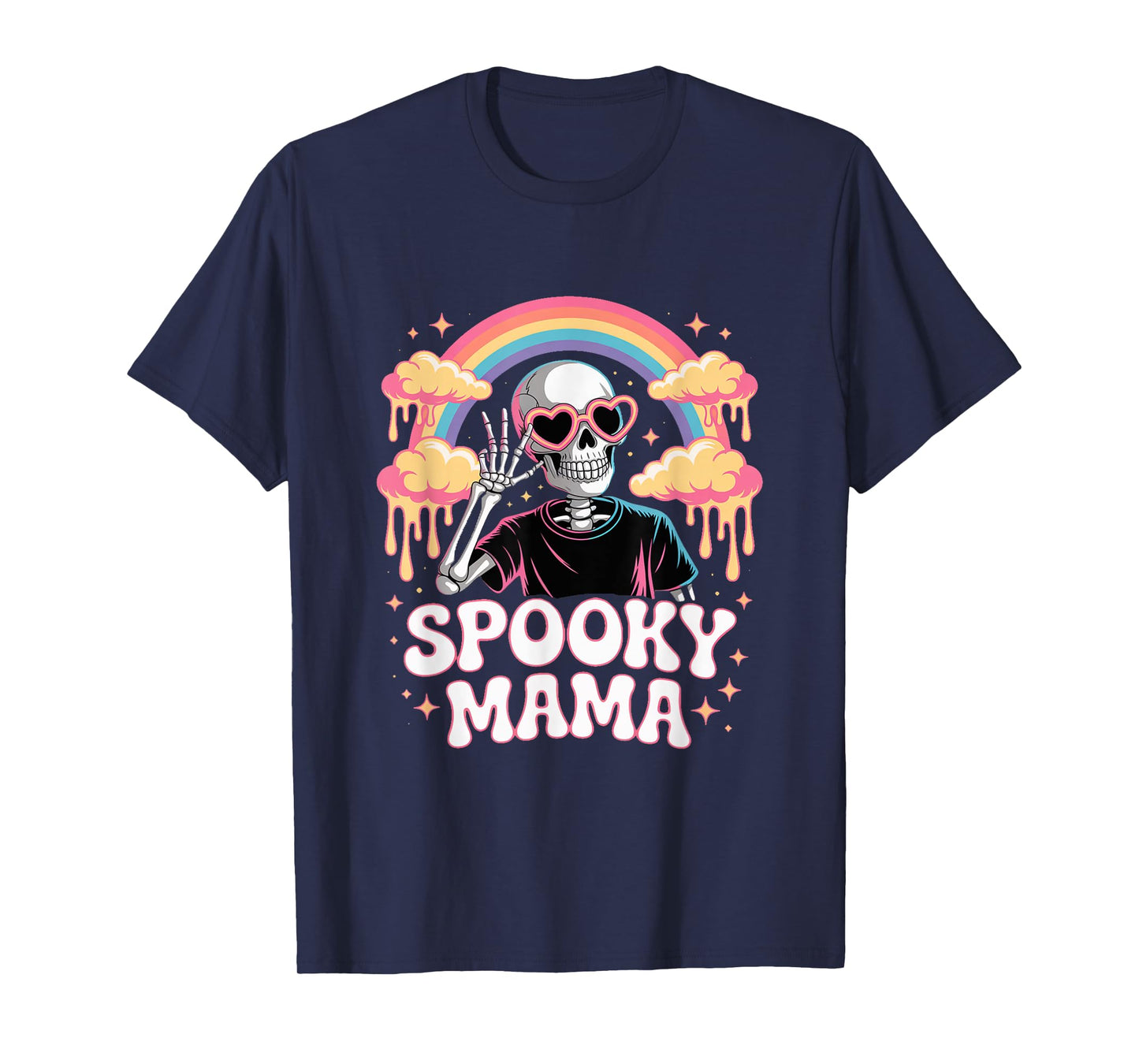 Spooky Mama Rainbow Skeleton Halloween T-Shirt